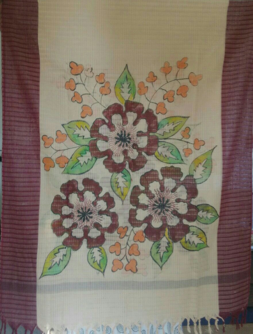 Floral Design hand-painted cotton Dupatta (DC543)