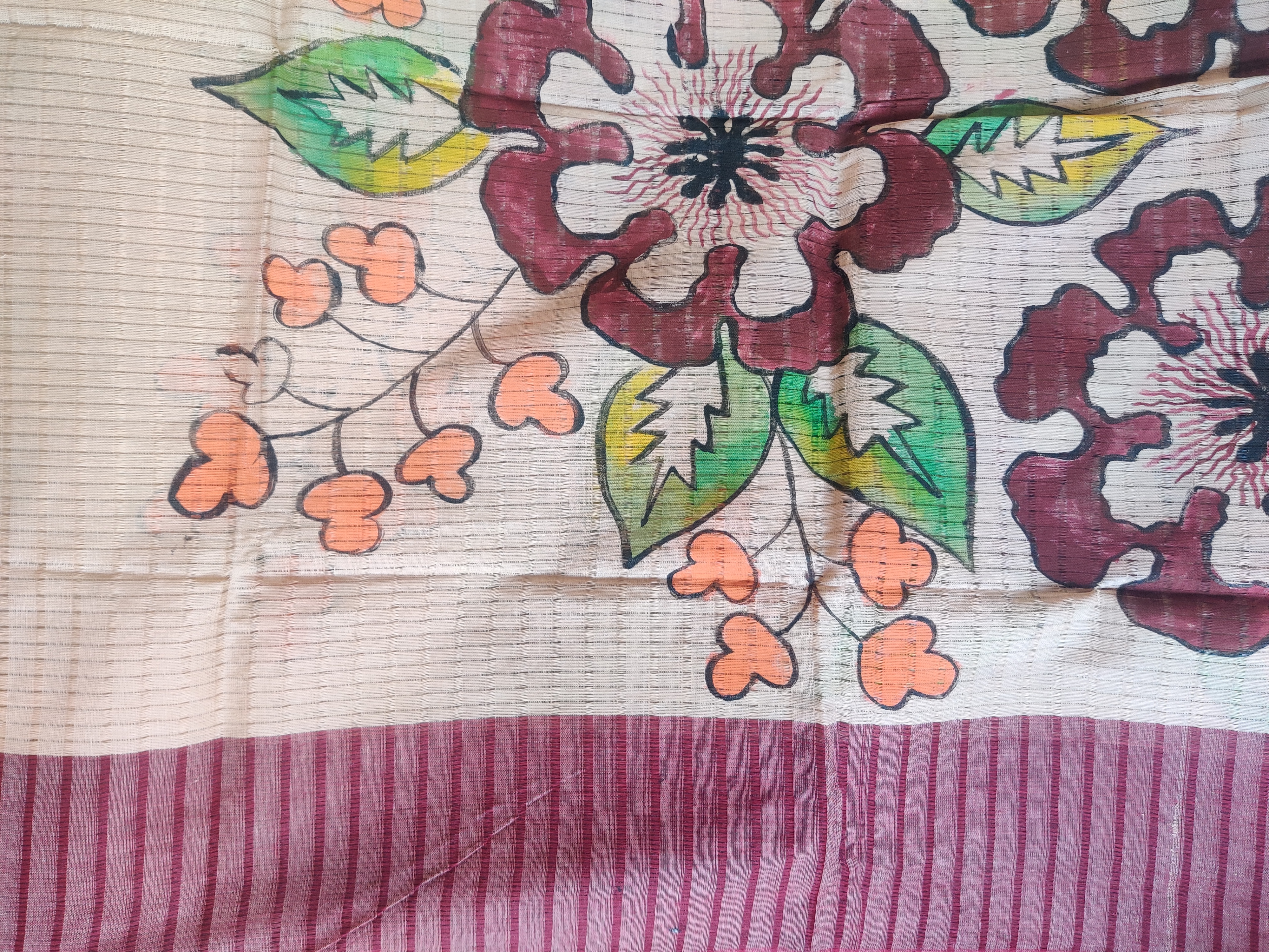 Floral Design hand-painted cotton Dupatta (DC543)