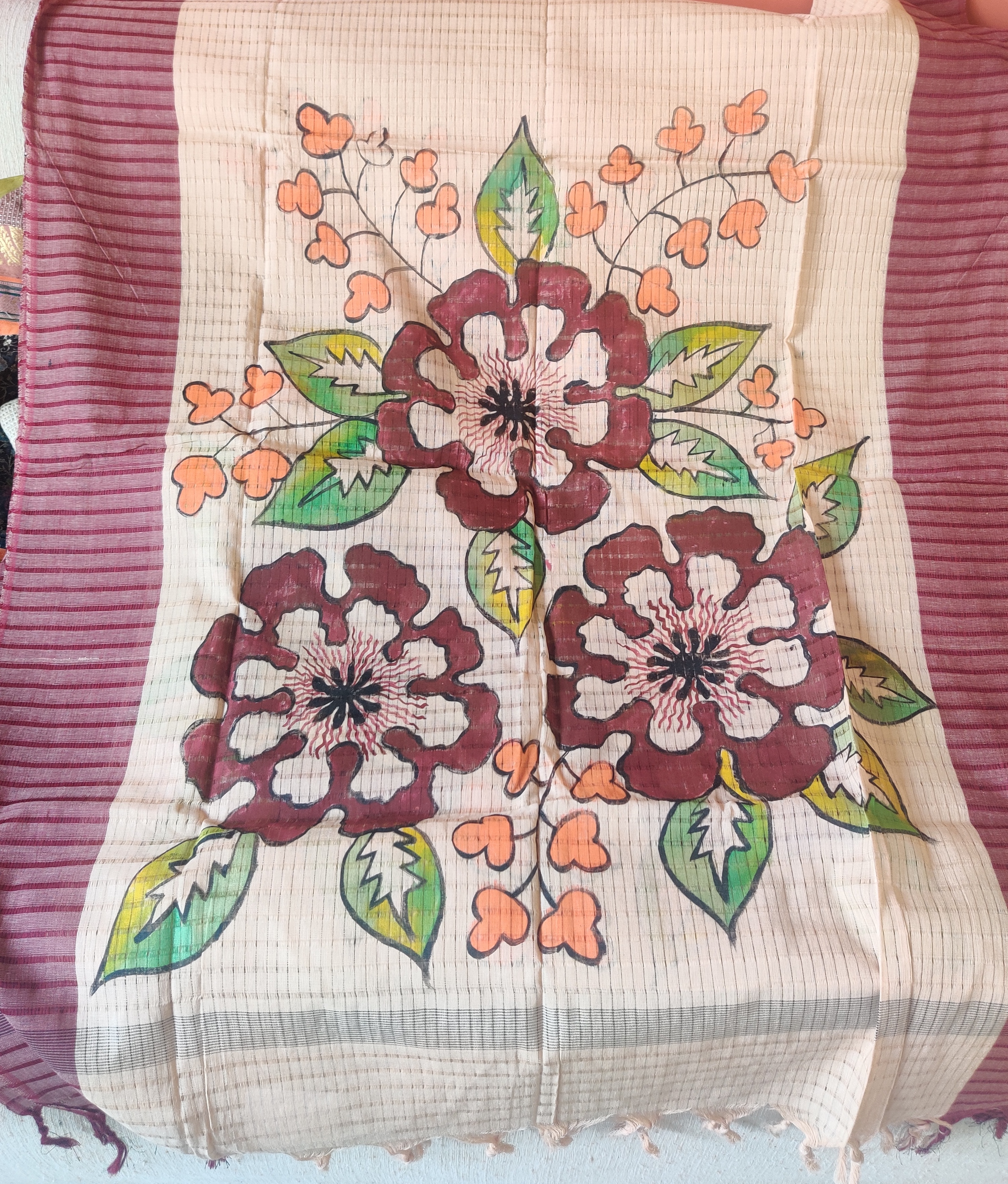 Floral Design hand-painted cotton Dupatta (DC543)