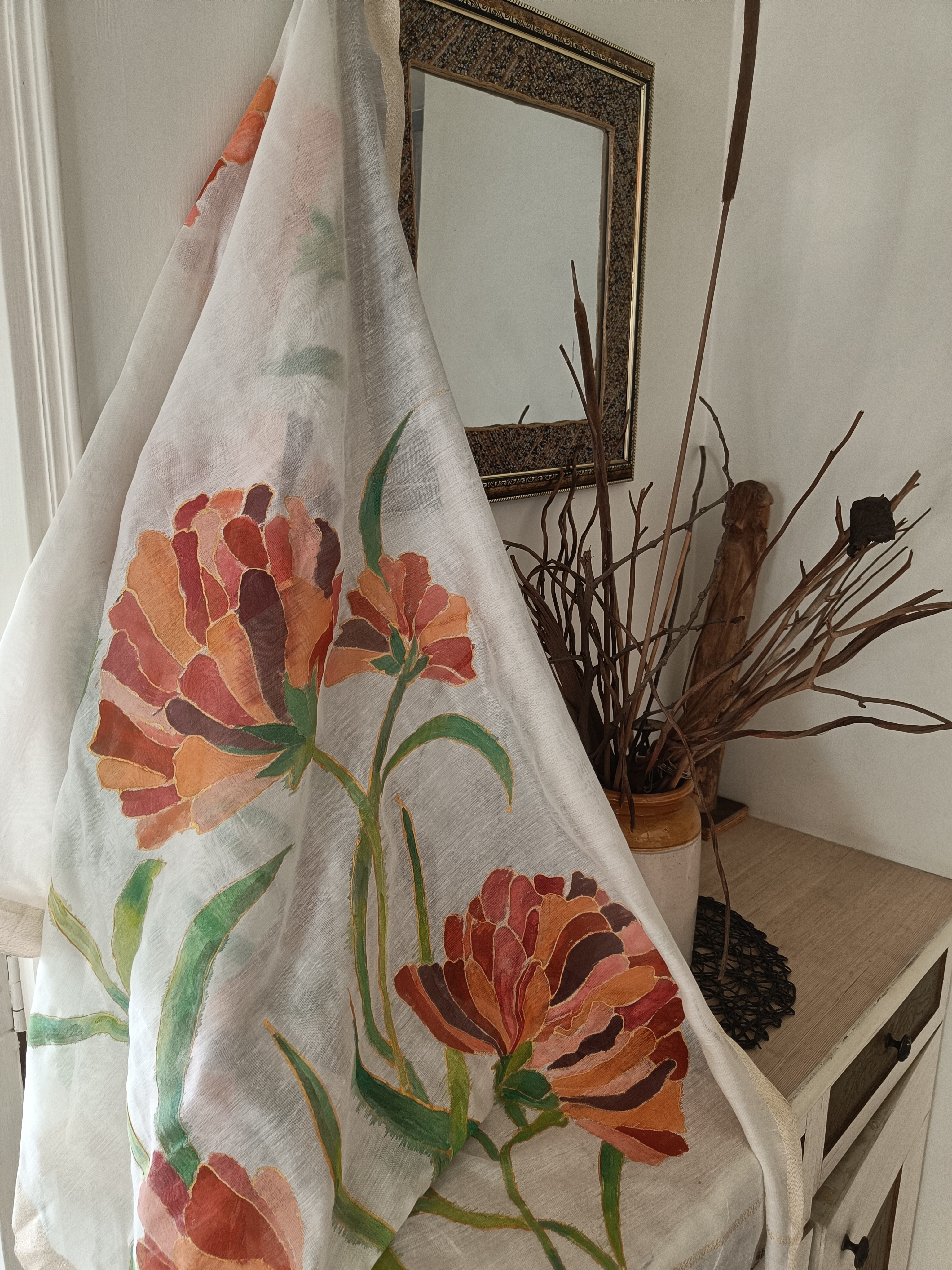 Floral Painted Dupatta (DF735)