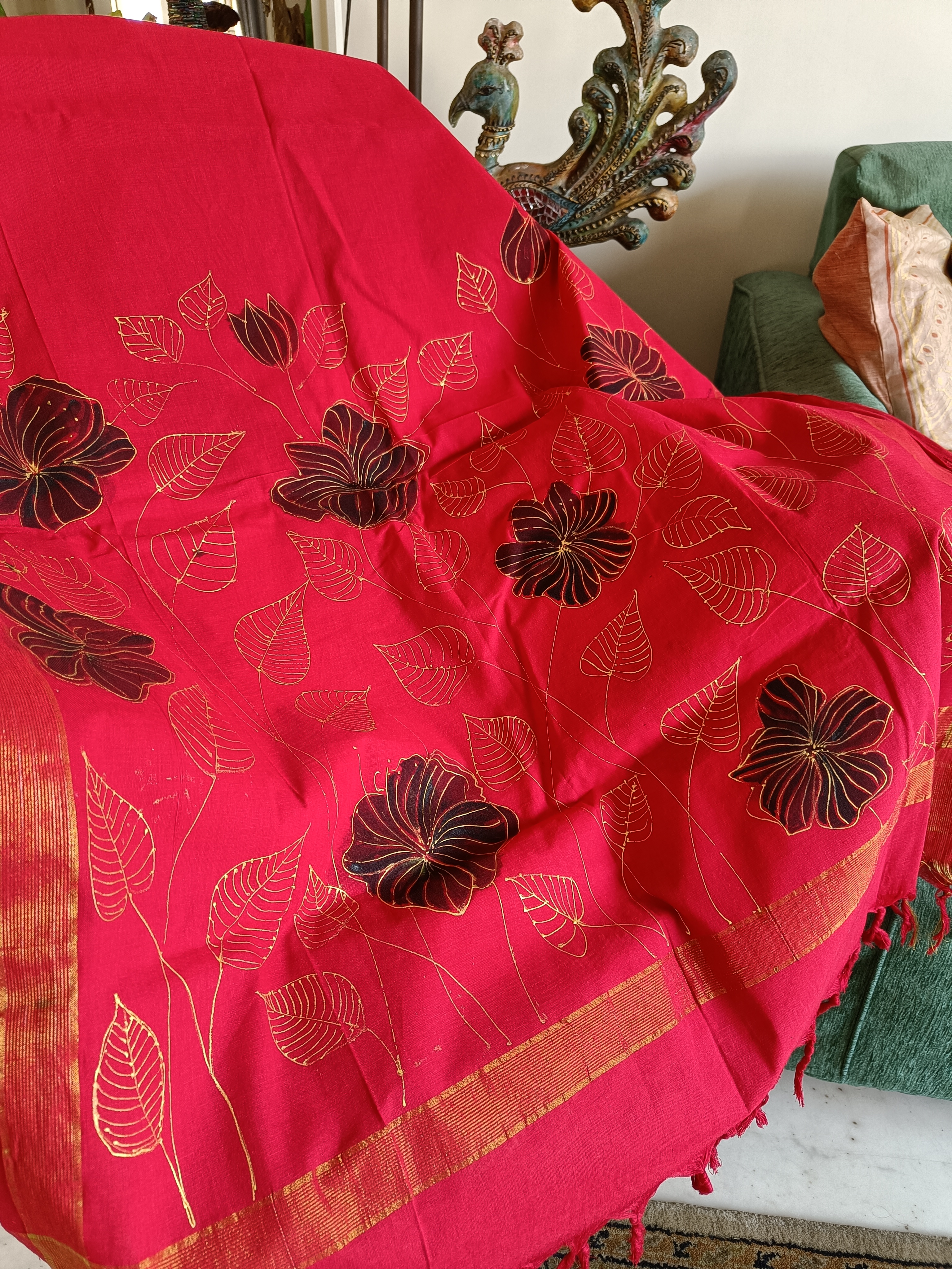 Floral Patterned Red Dupatta (DC747)