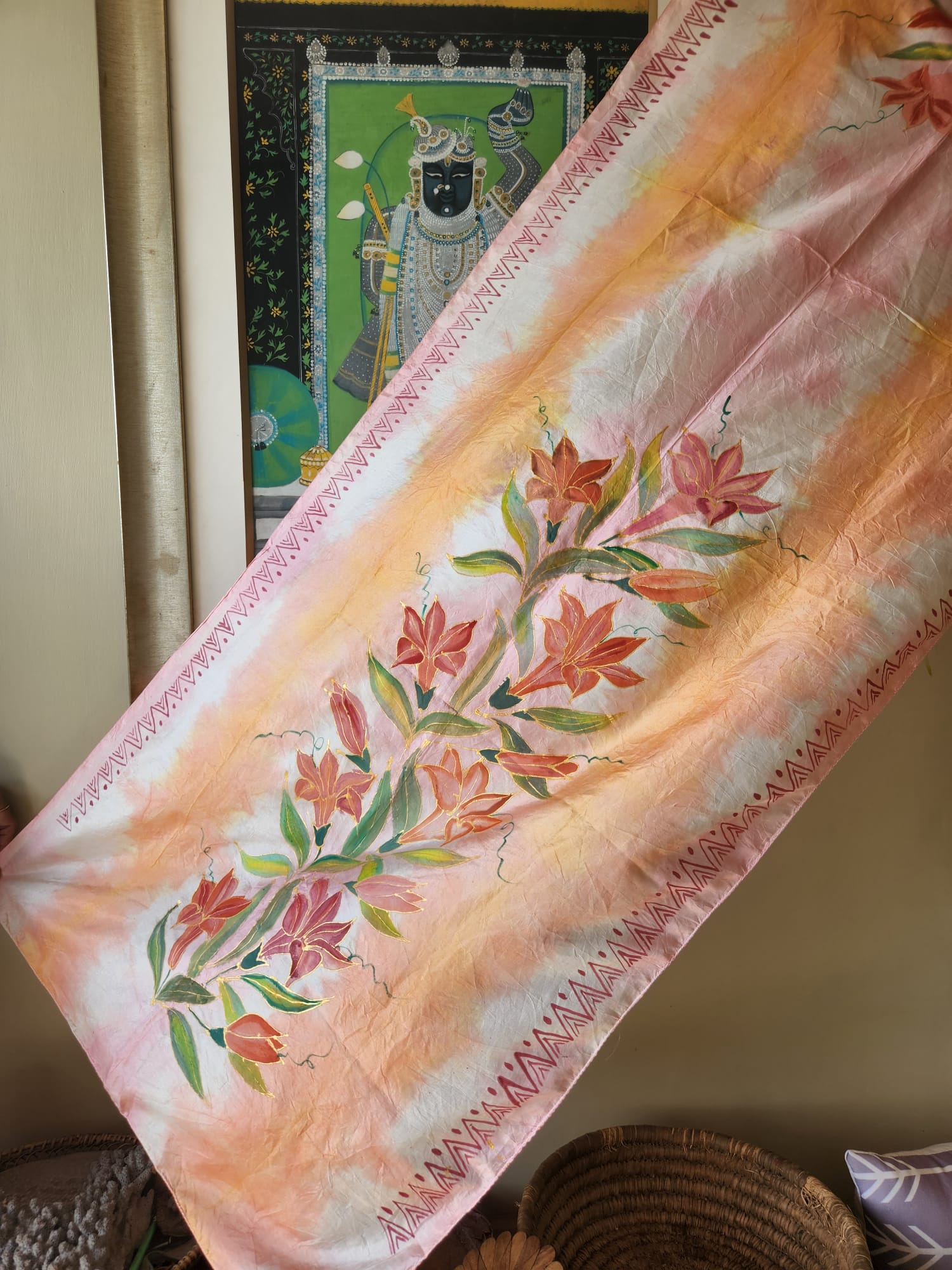 Silk hand hand painted stole TS99