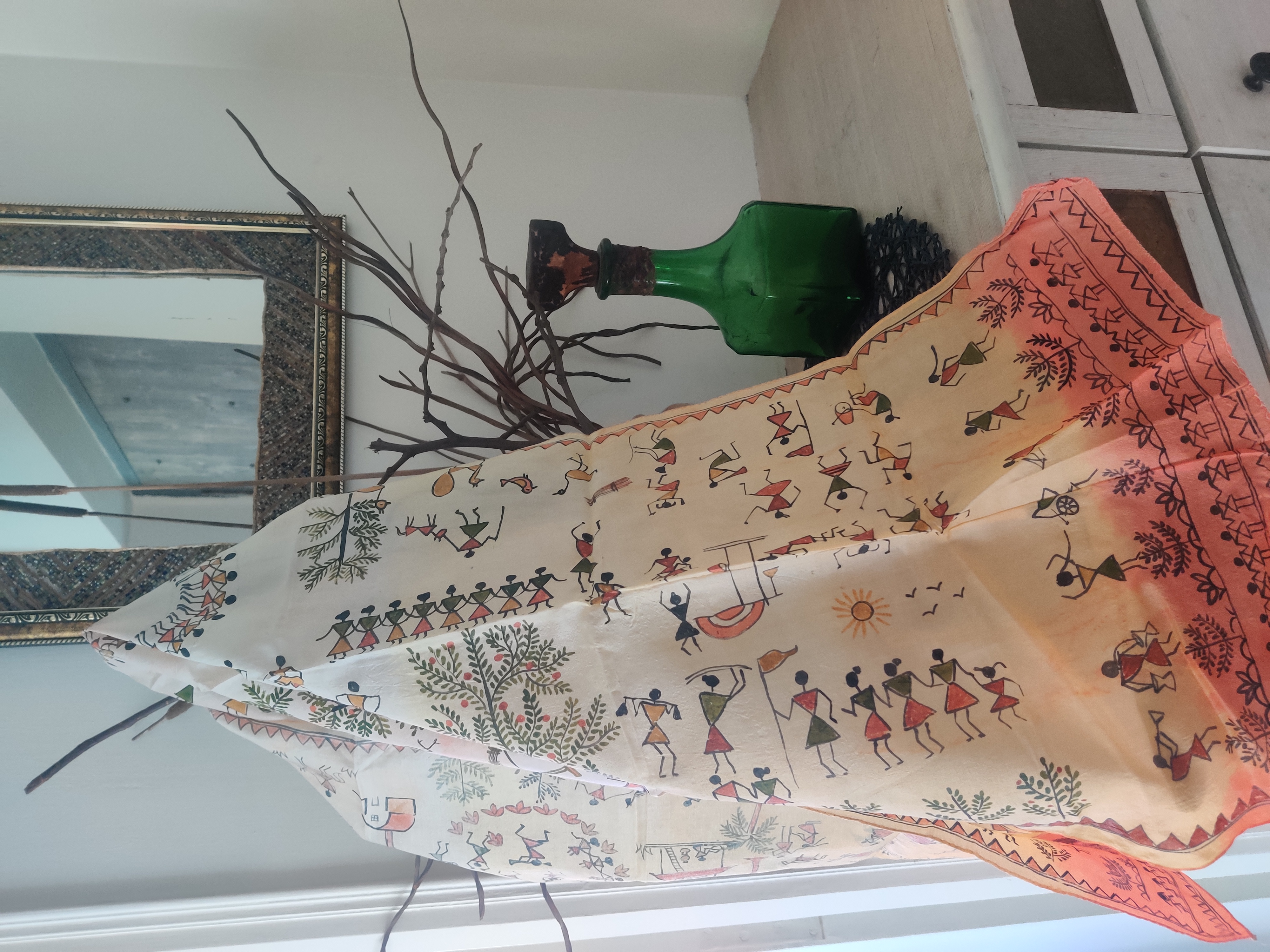 Silk (Warli Art) hand painted  stole TS92