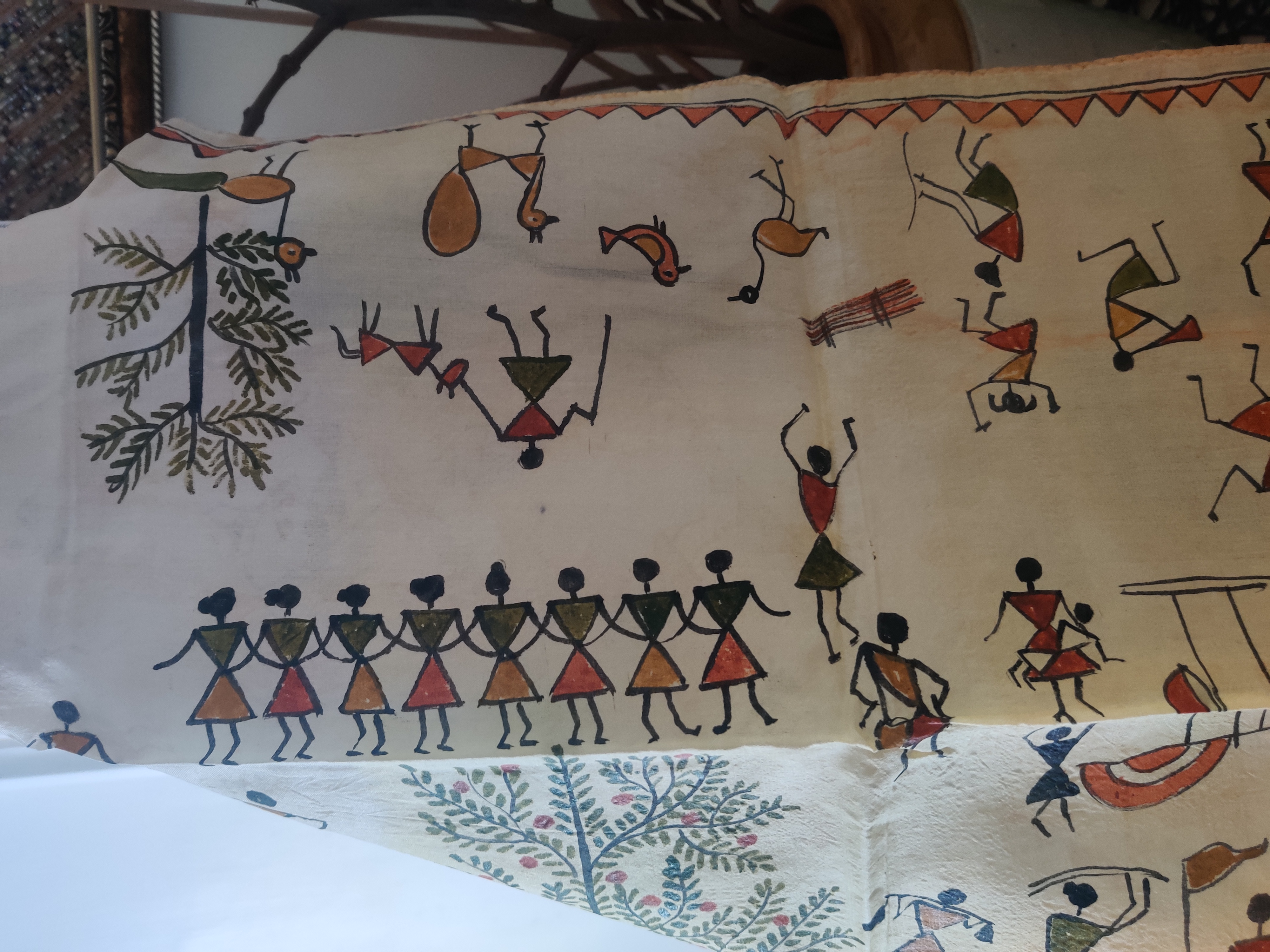 Silk (Warli Art) hand painted  stole TS92