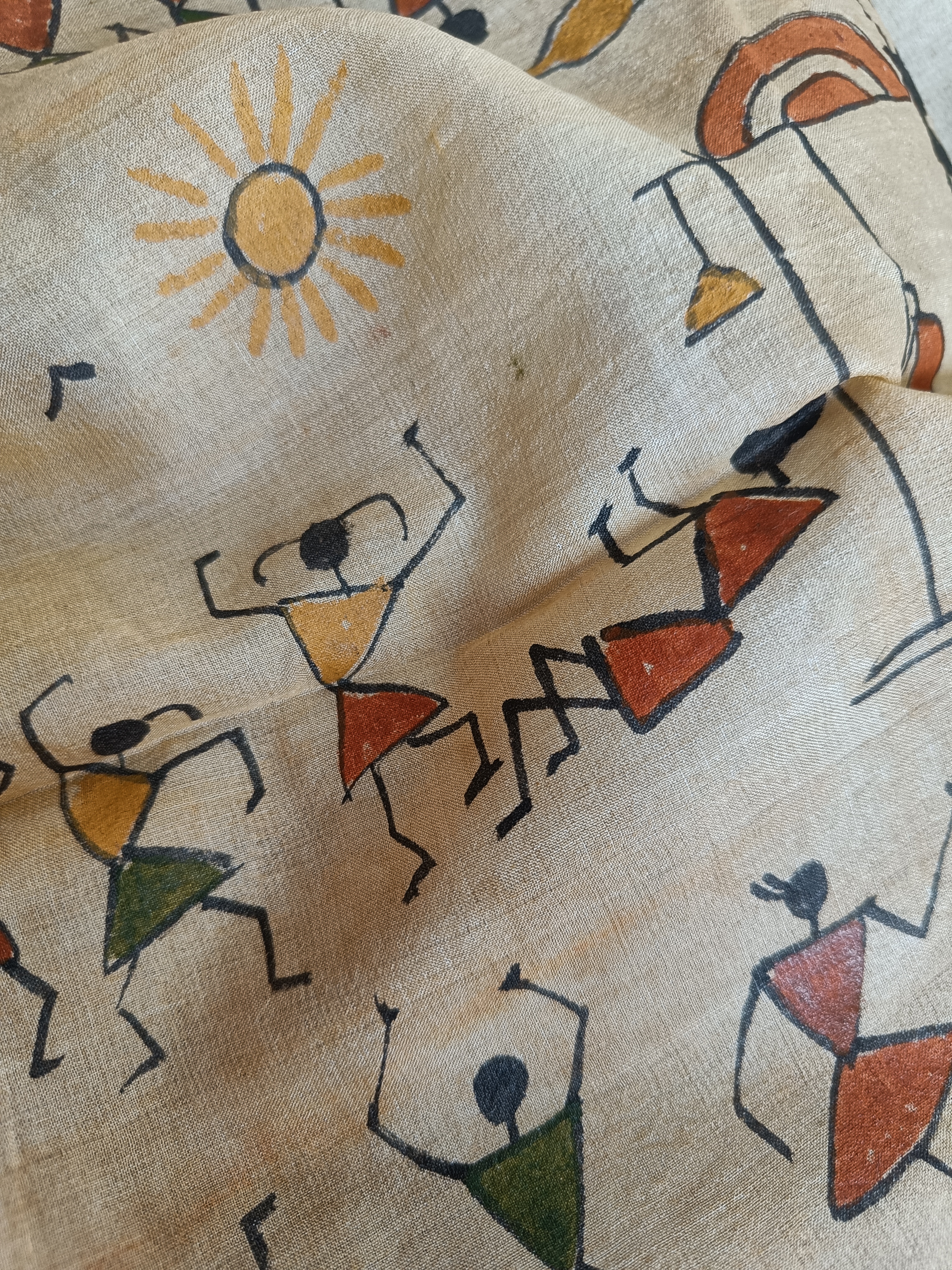 Silk (Warli Art) hand painted  stole TS92