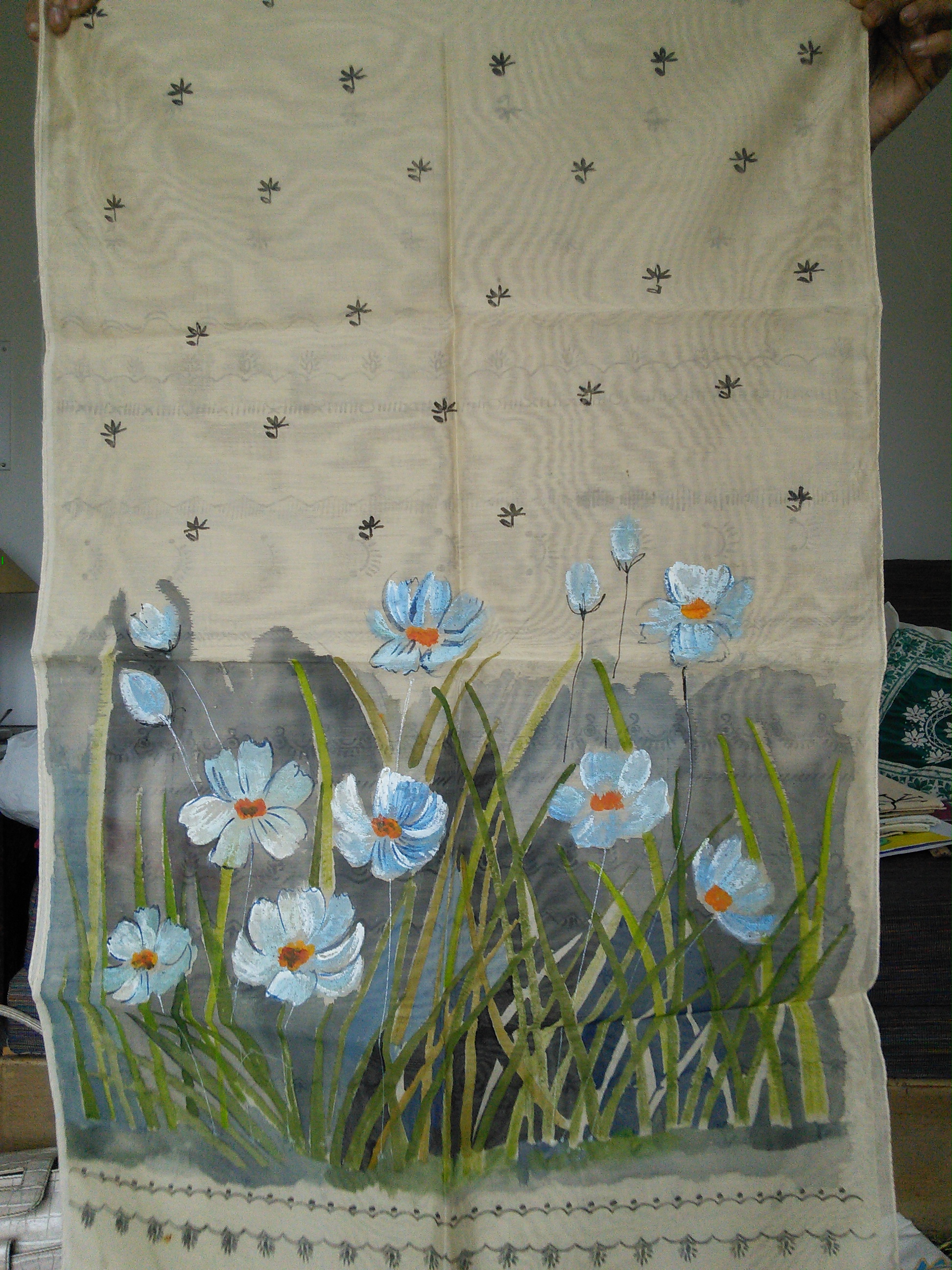 Chanderi Floral hand painted Stole