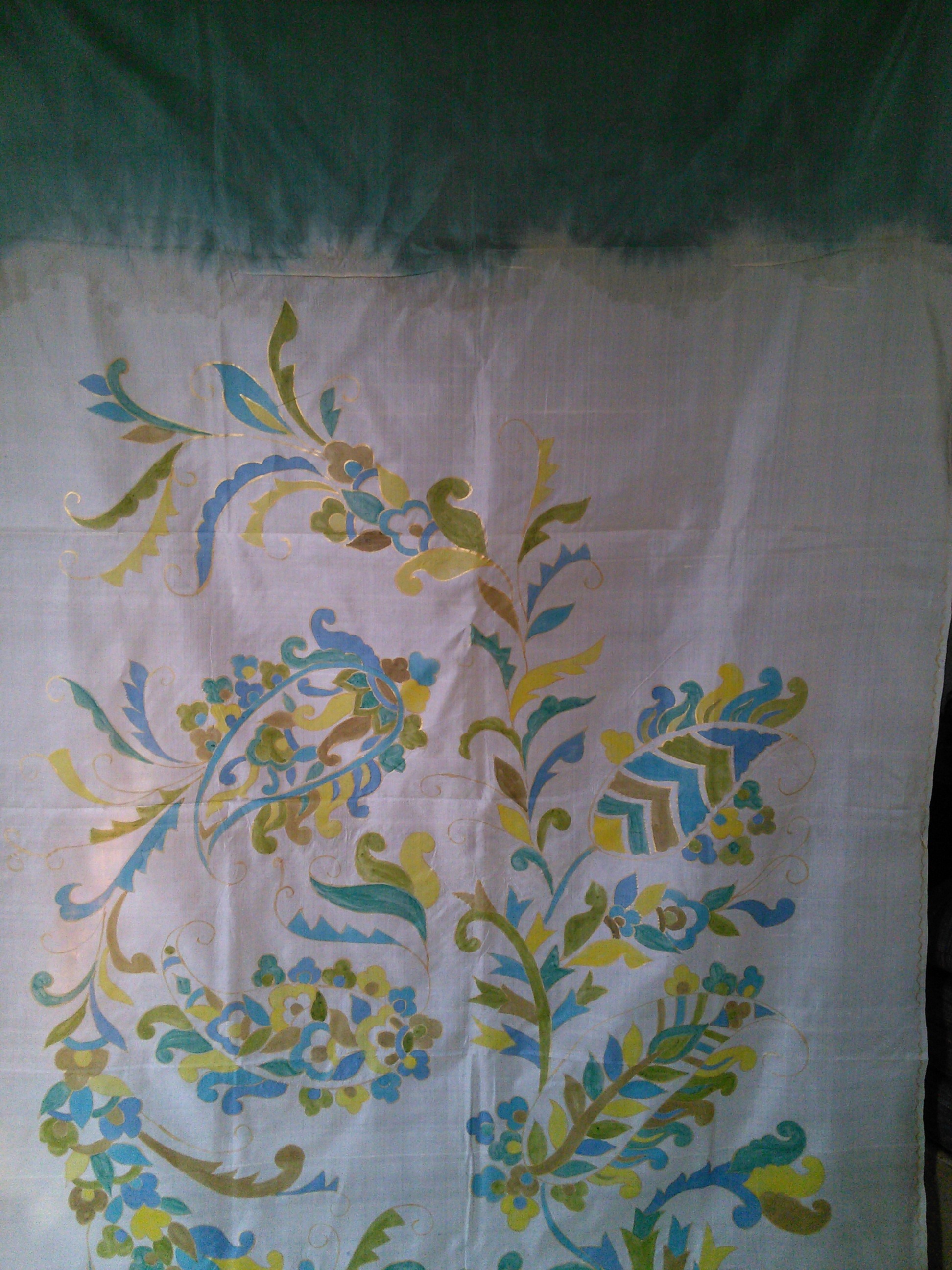 Half offwhite and half green dyed silk saree (SS593)