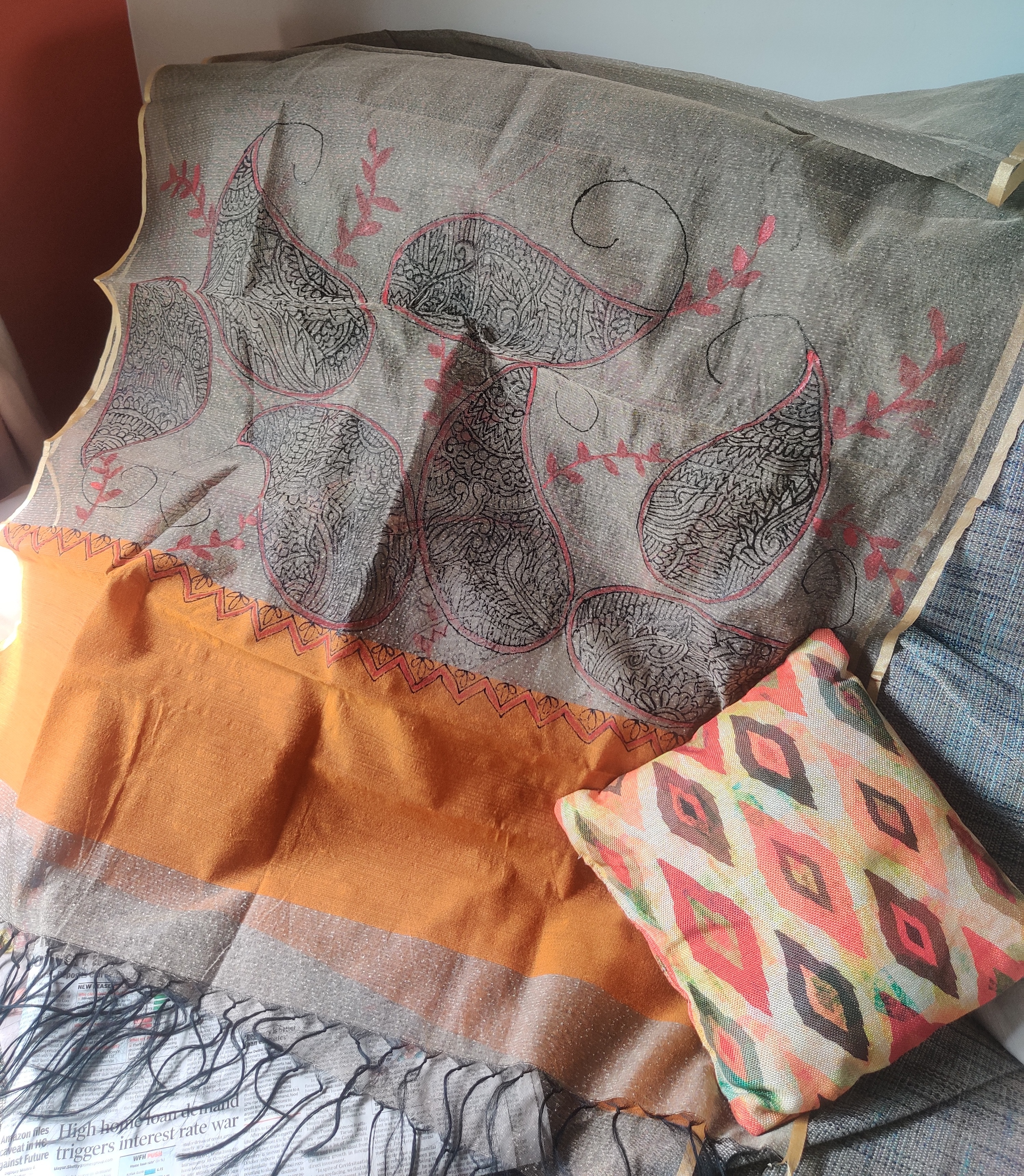 Elegant Paisley Painted Dupatta  (DF649)