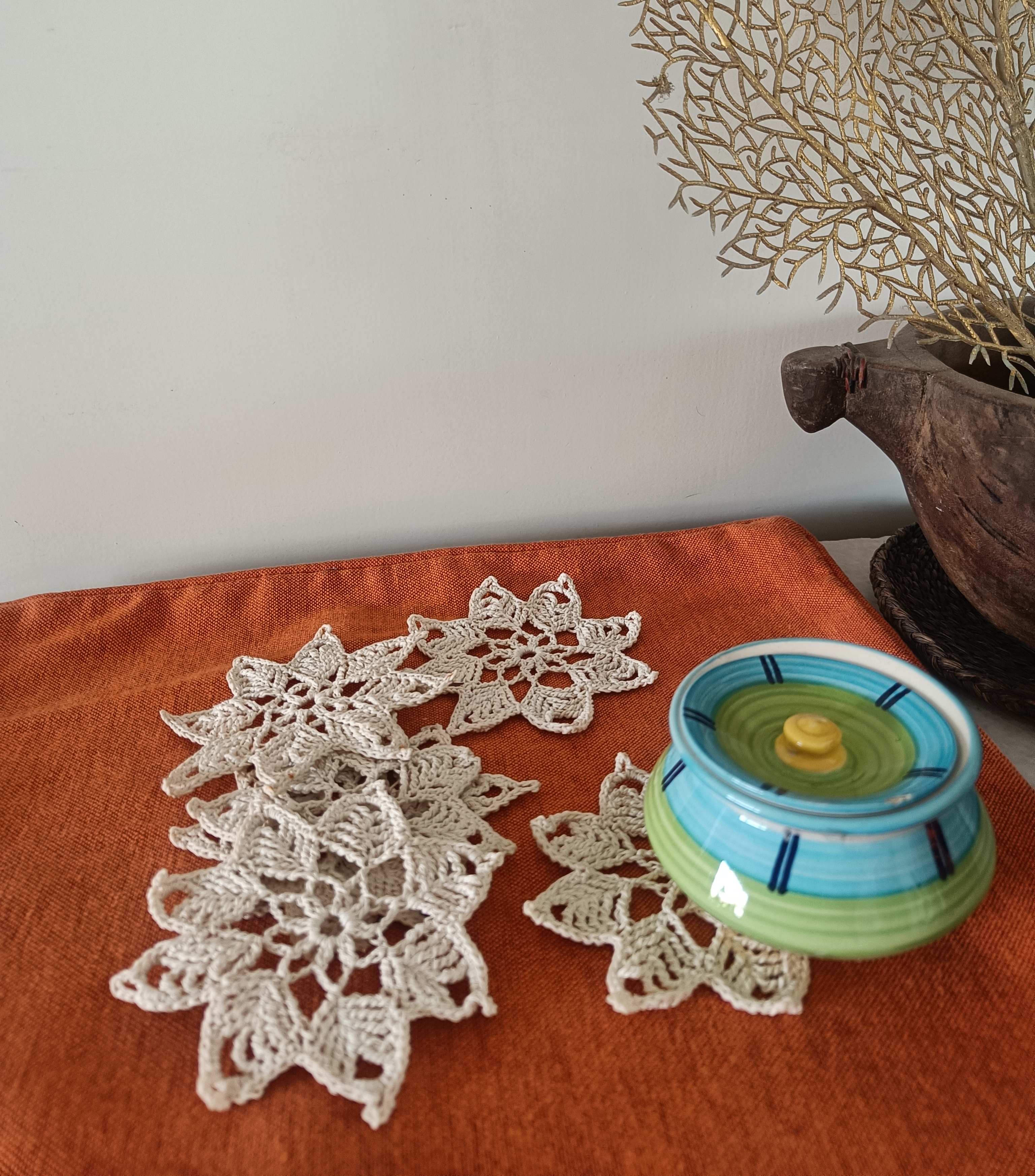 Handcrafted  Set of 6 Crochet Snowflake Coasters
