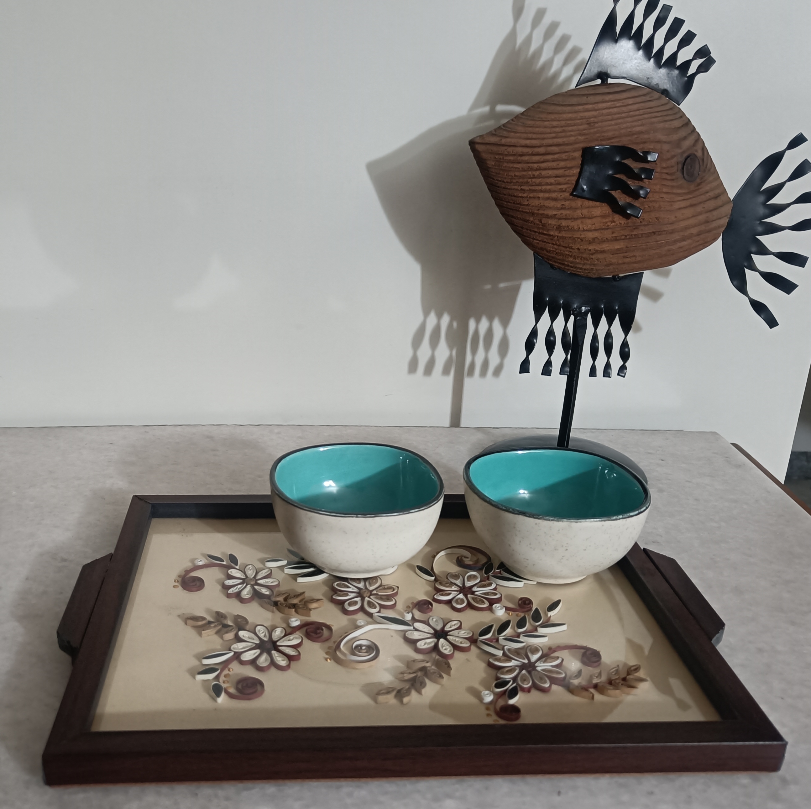 Wooden Tray with Hand-made Floral Art Q04