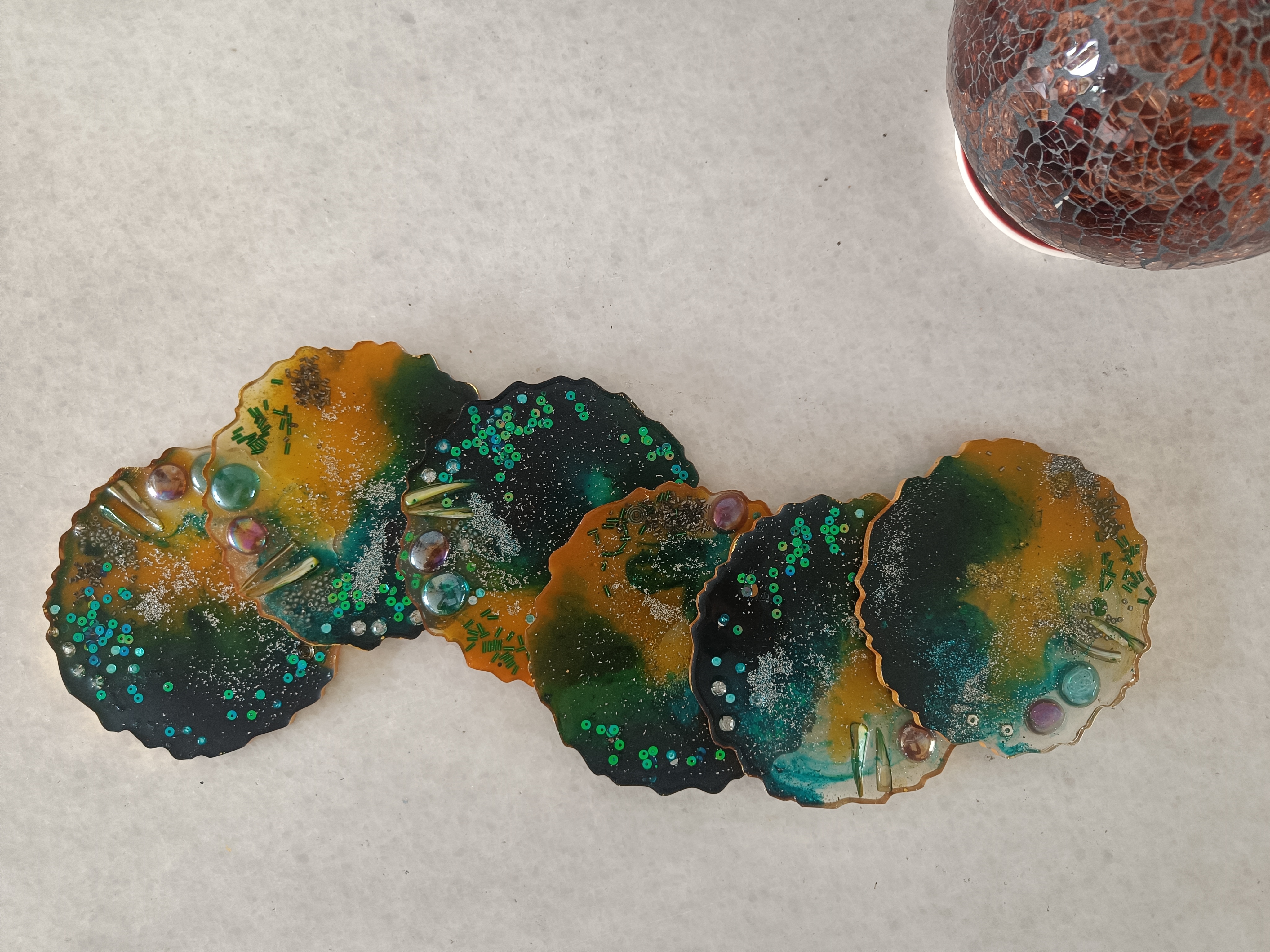 Handcrafted set of 6 Resin Coasters R17