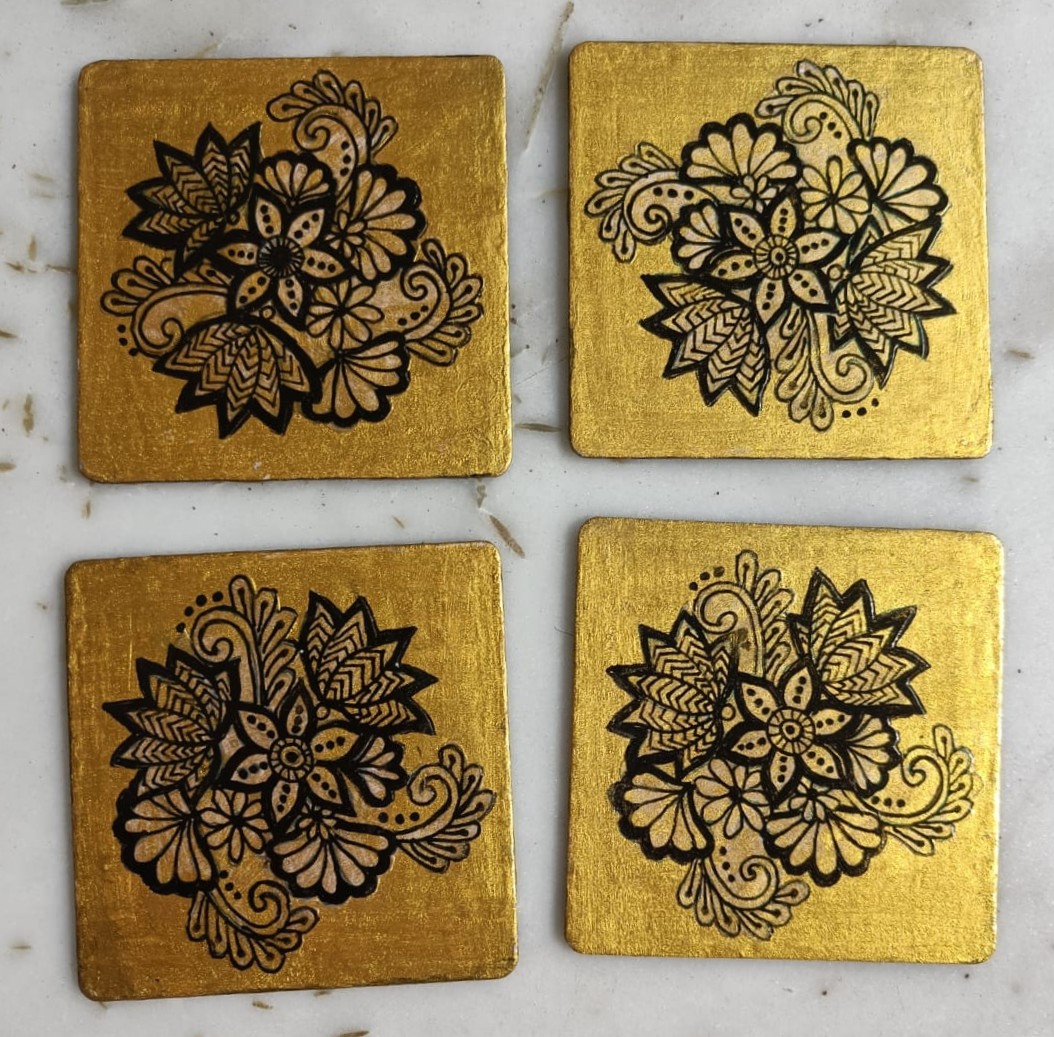 Hand-painted Decorative set of 4 Coasters