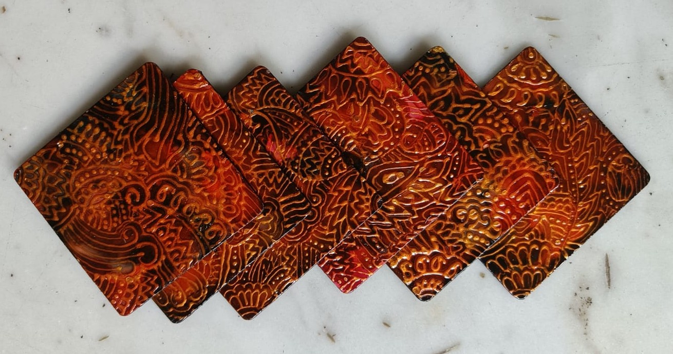Hand-painted set of 6 Wooden Coasters