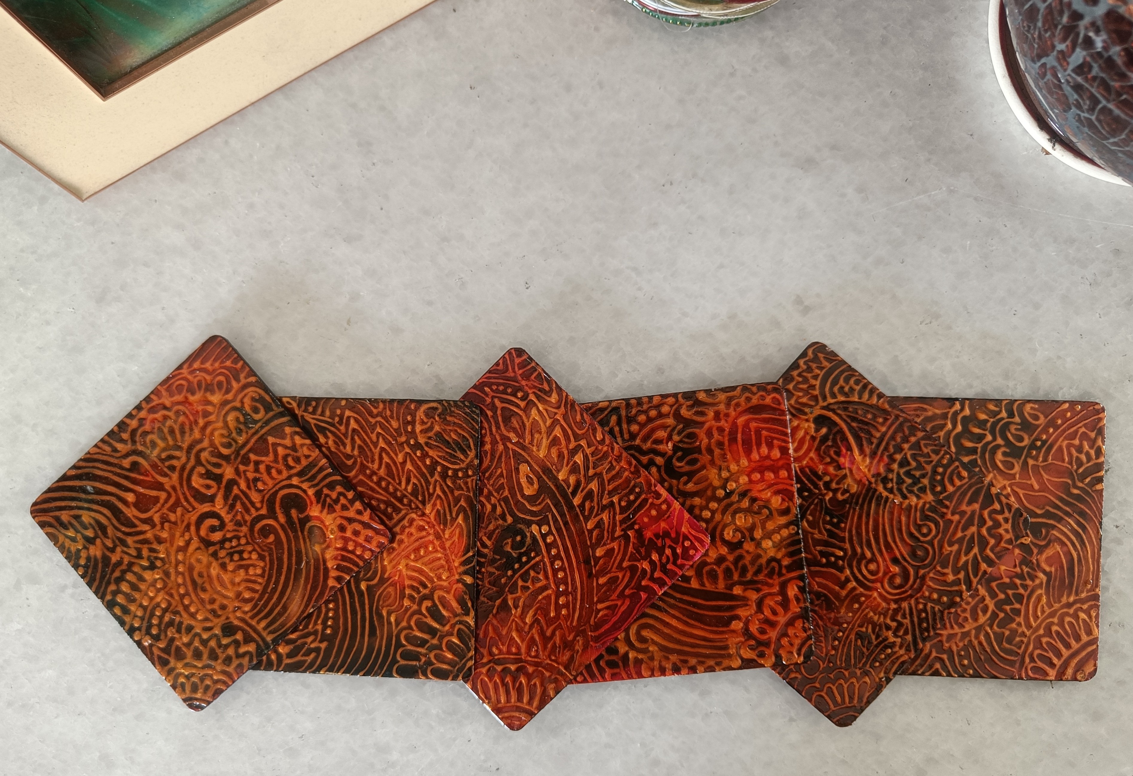 Hand-painted set of 6 Wooden Coasters