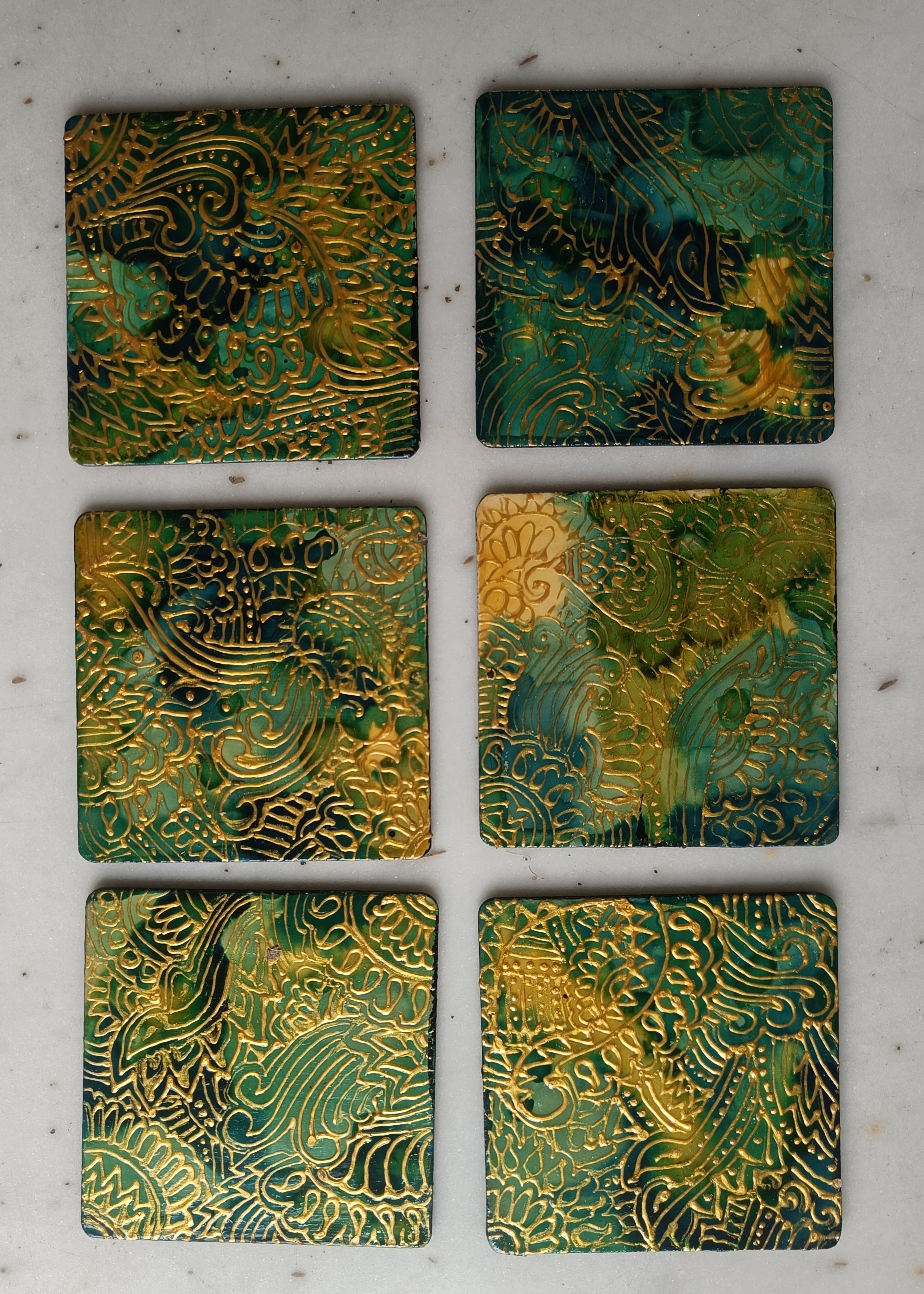 Hand-painted set of 6 Coasters