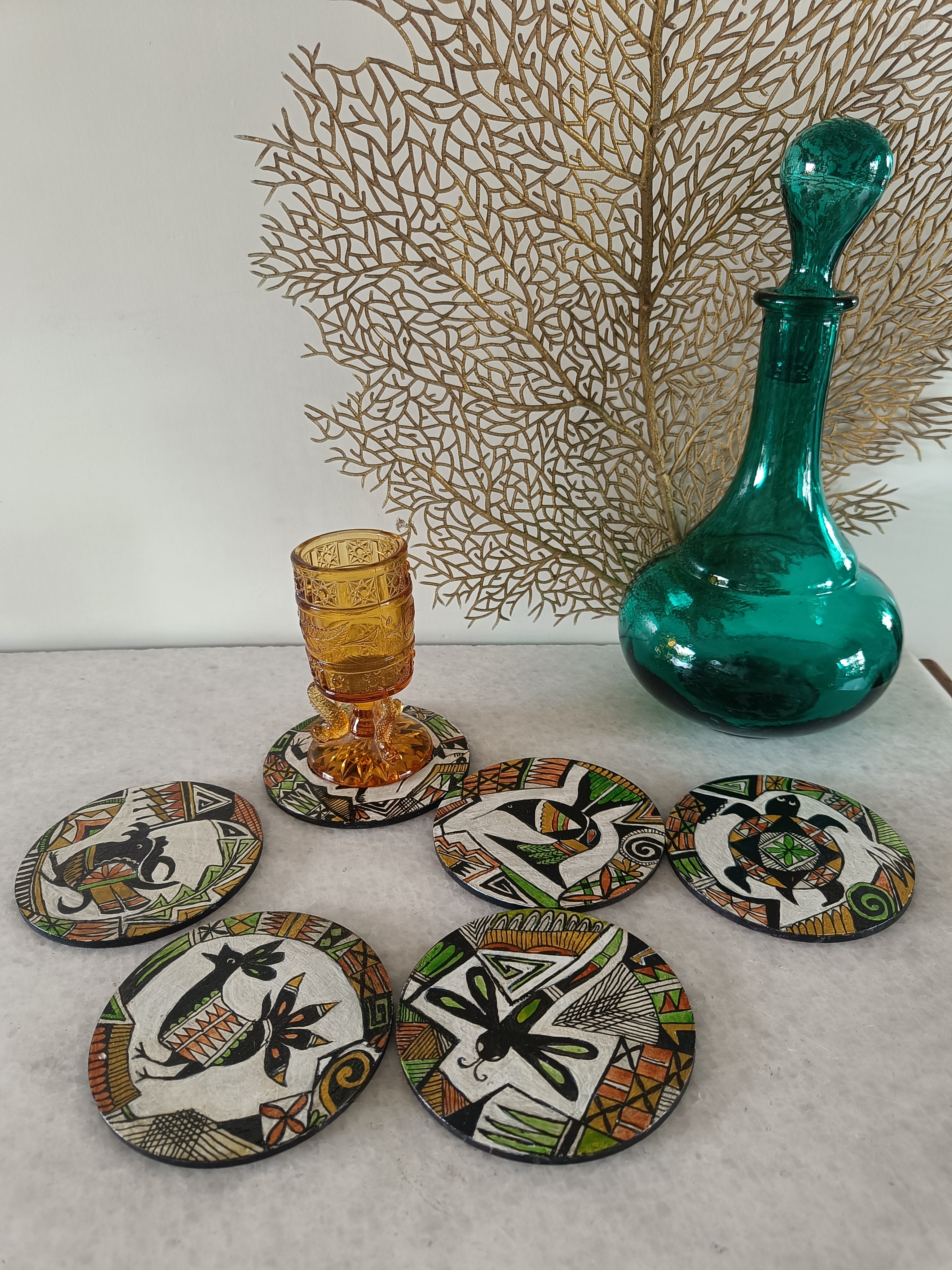 6 hand-painted coaster set