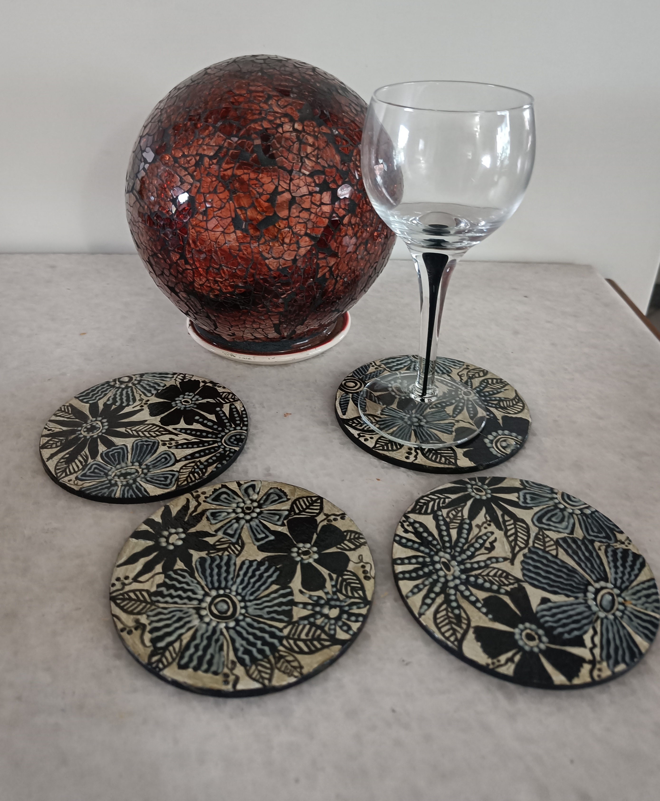 Set of 4 Handpainted Floral Coasters