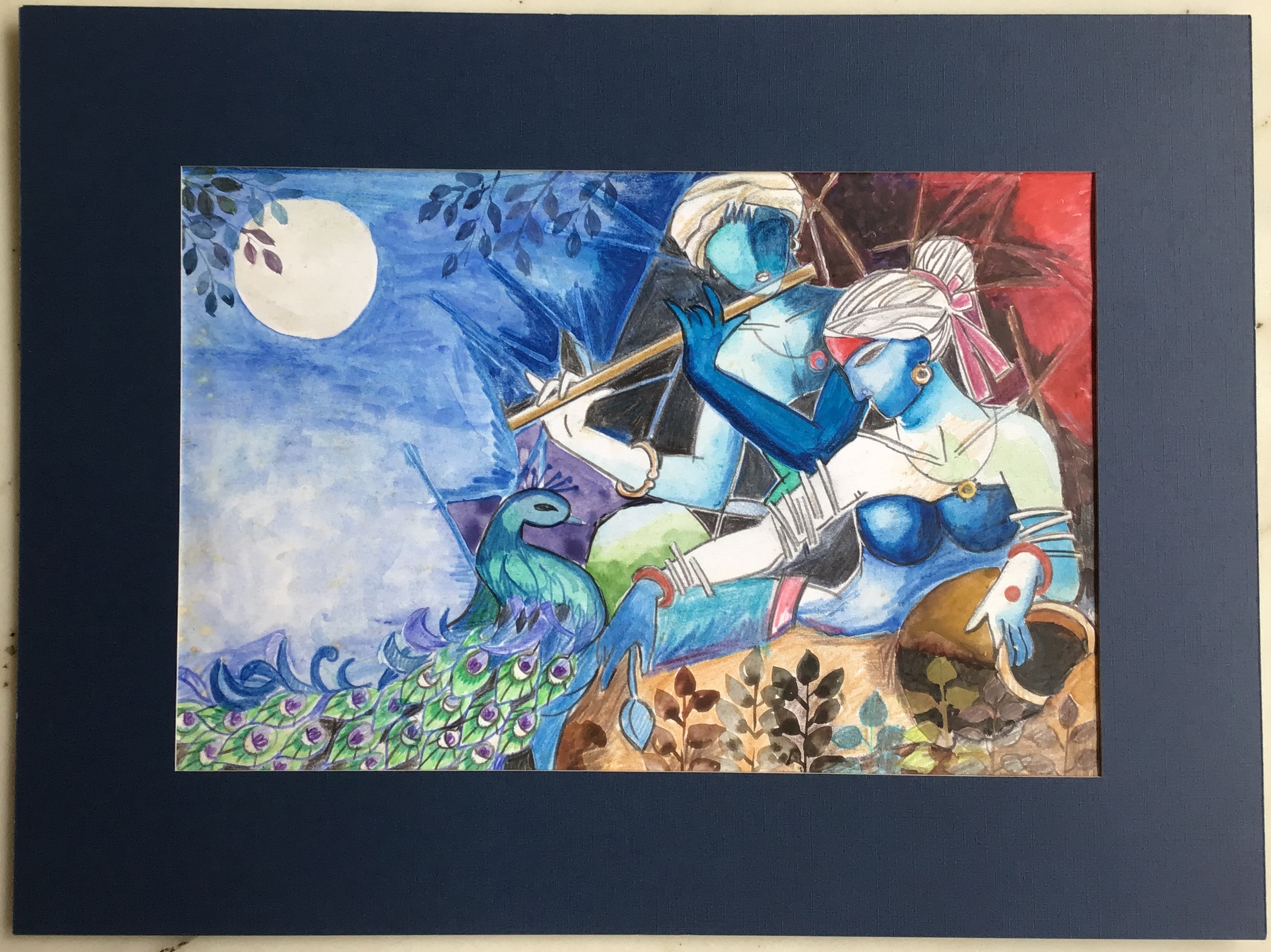 Hand-painted Krishna and Radha