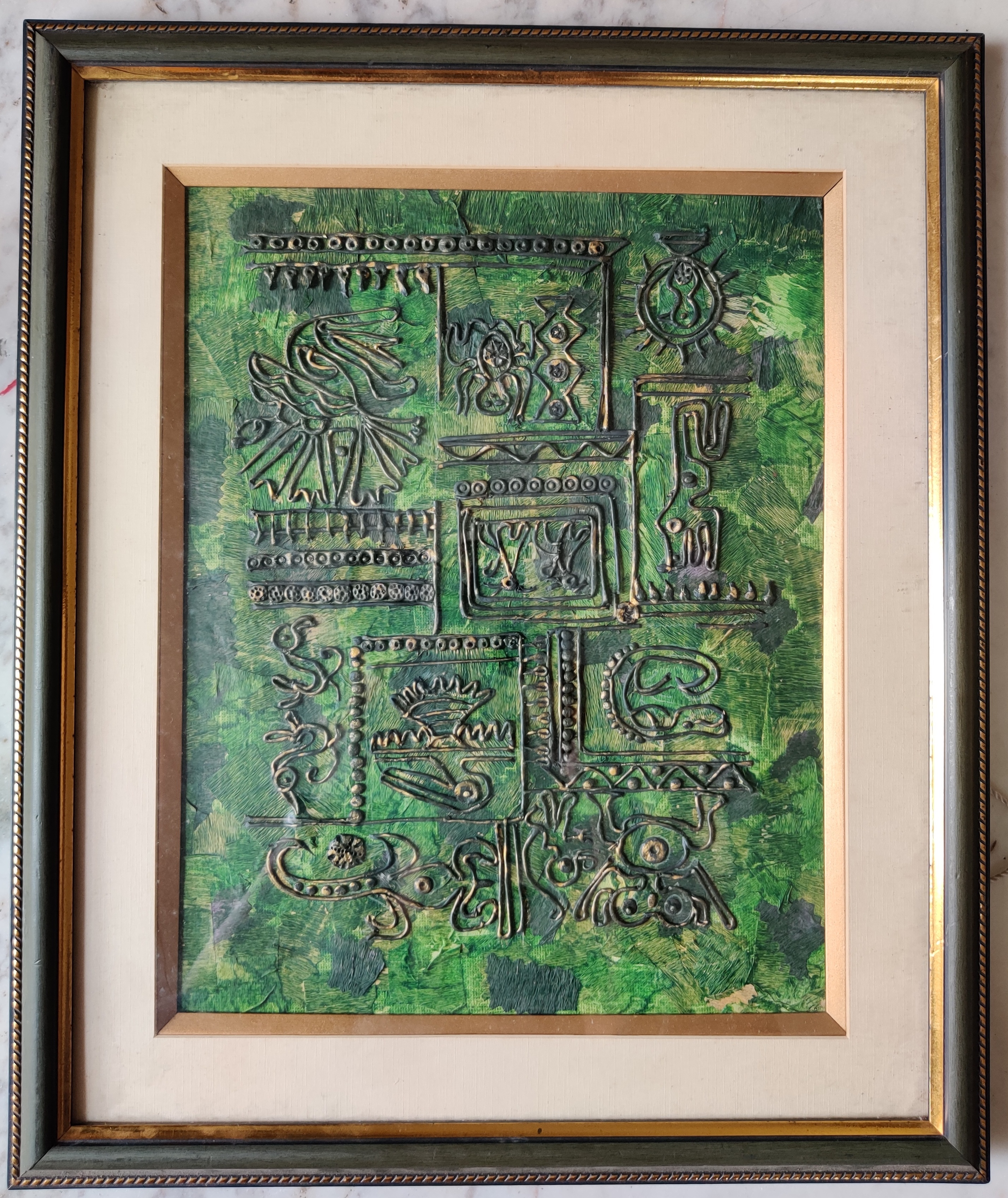 Framed Abstract Art work, Clay on paper 