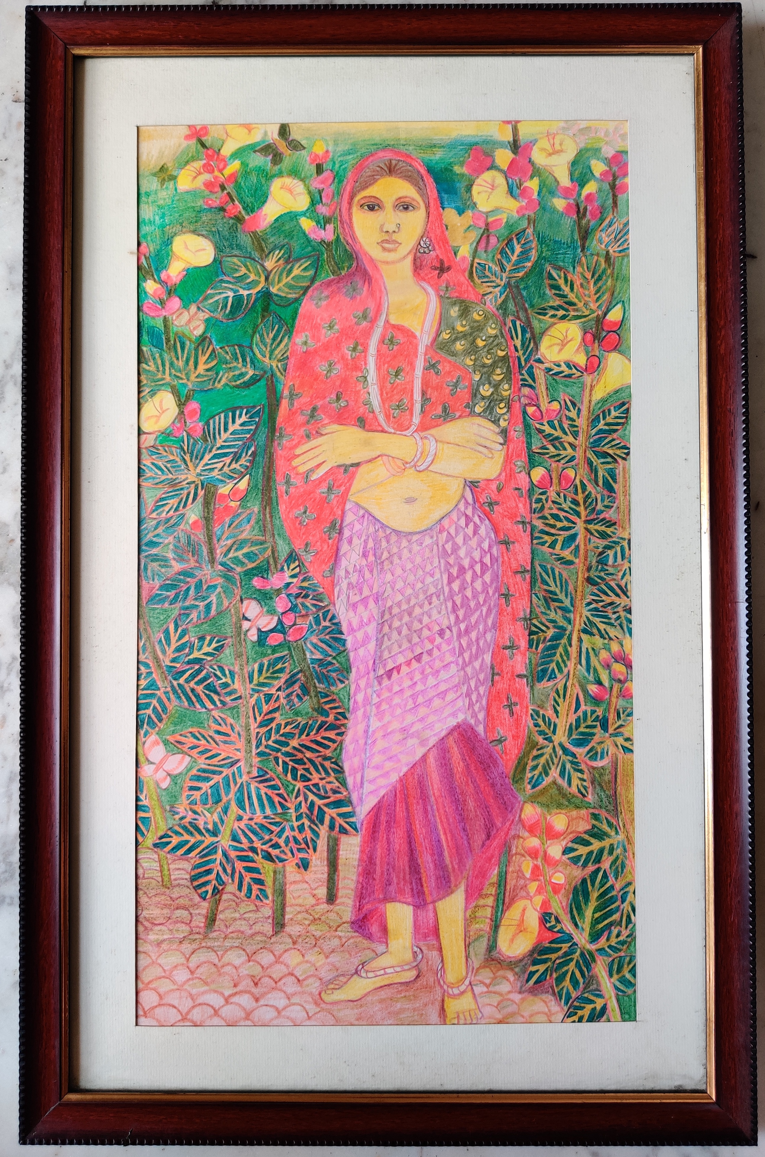 Framed Traditional Indian Woman Painting