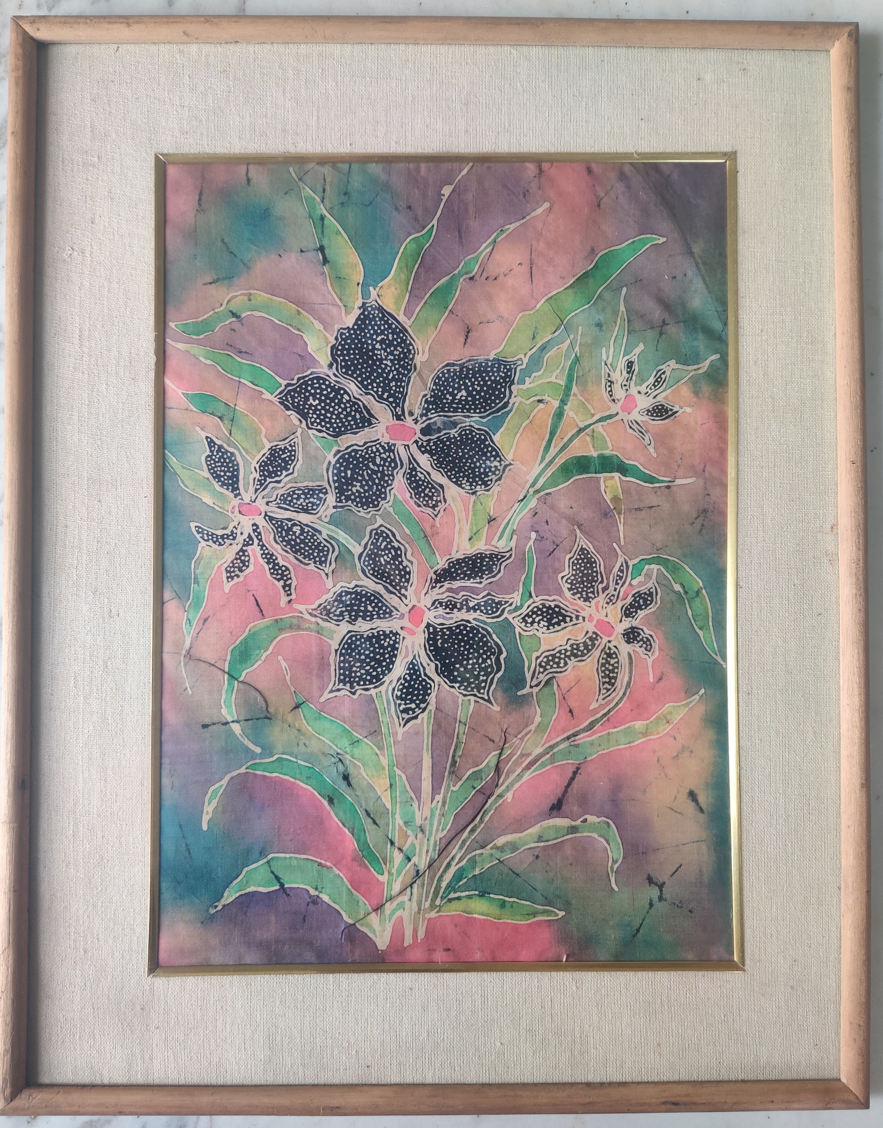 Framed Floral Batik Painting