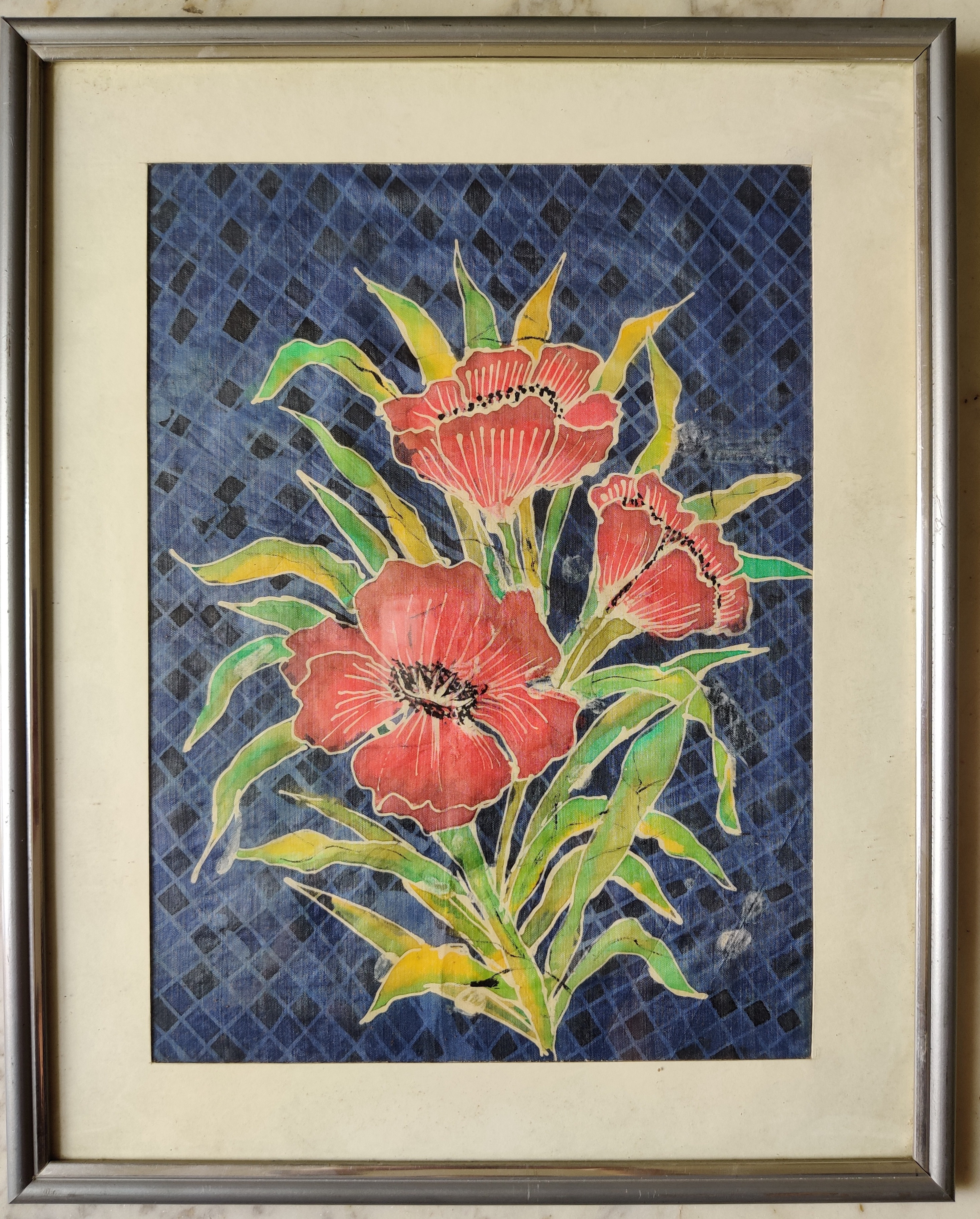 Framed Floral Batik Painting