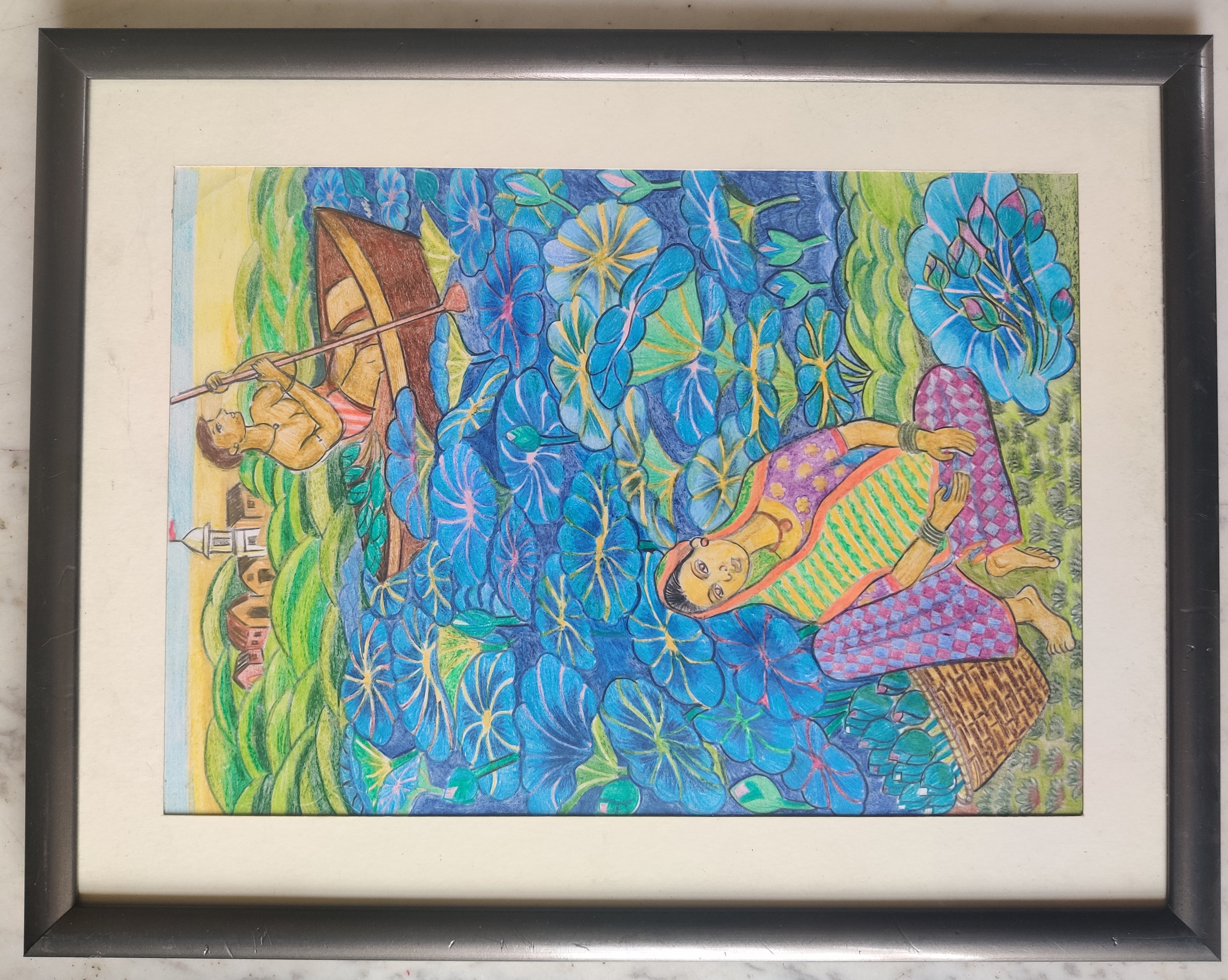 Framed Colorful Village Painting