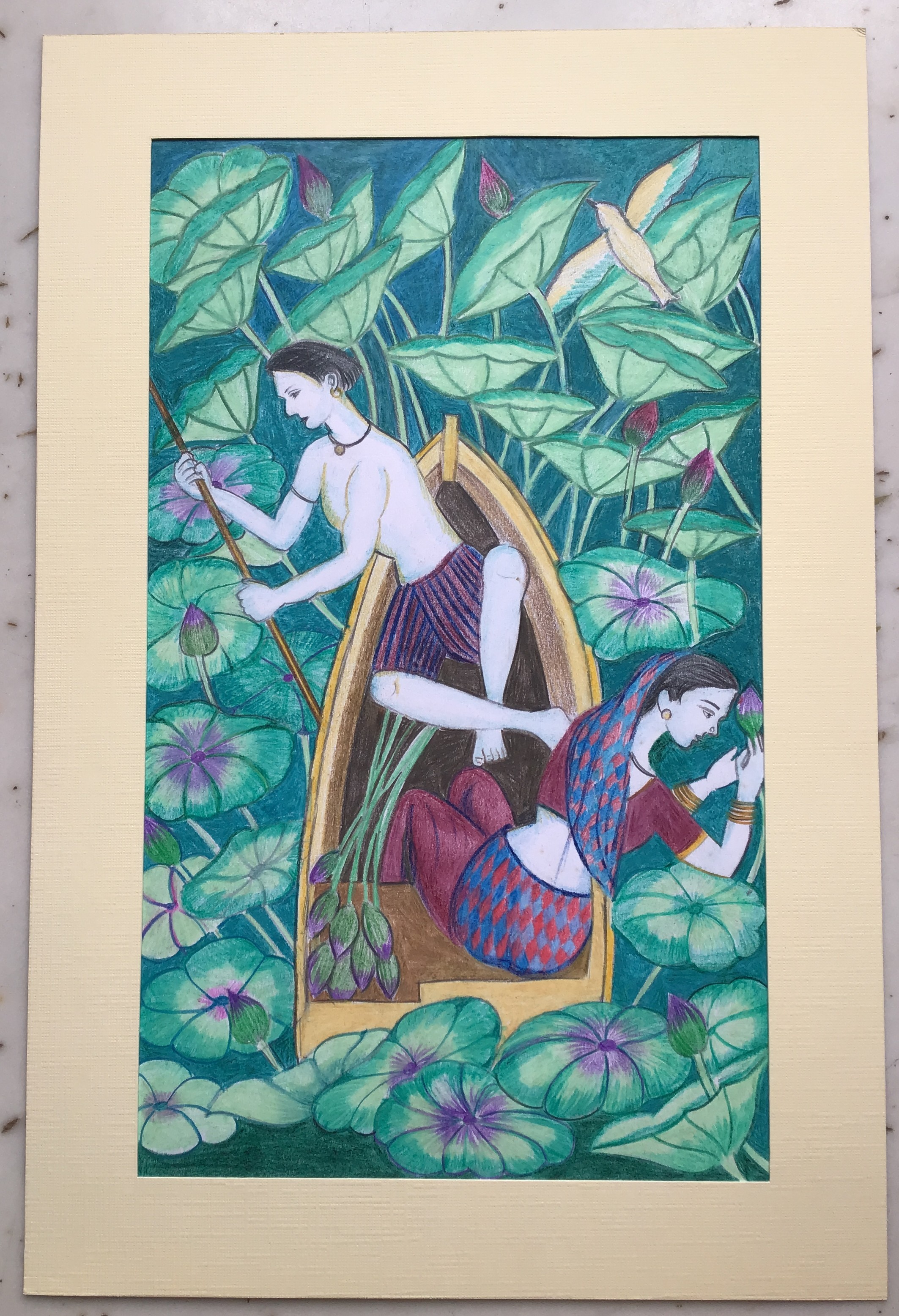 Handpainted Boat Scene painting 