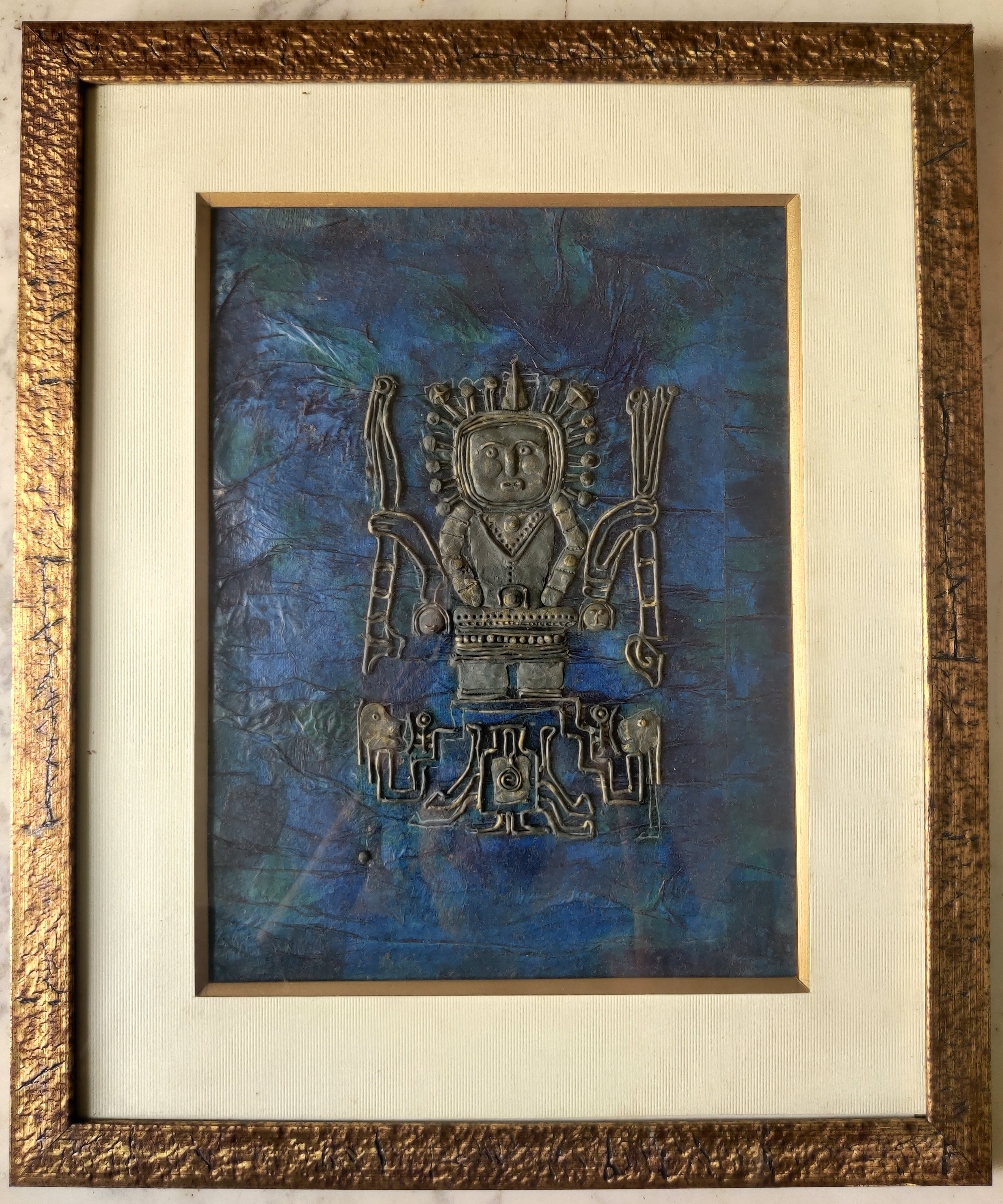 Framed Inca Style Relief Painting 