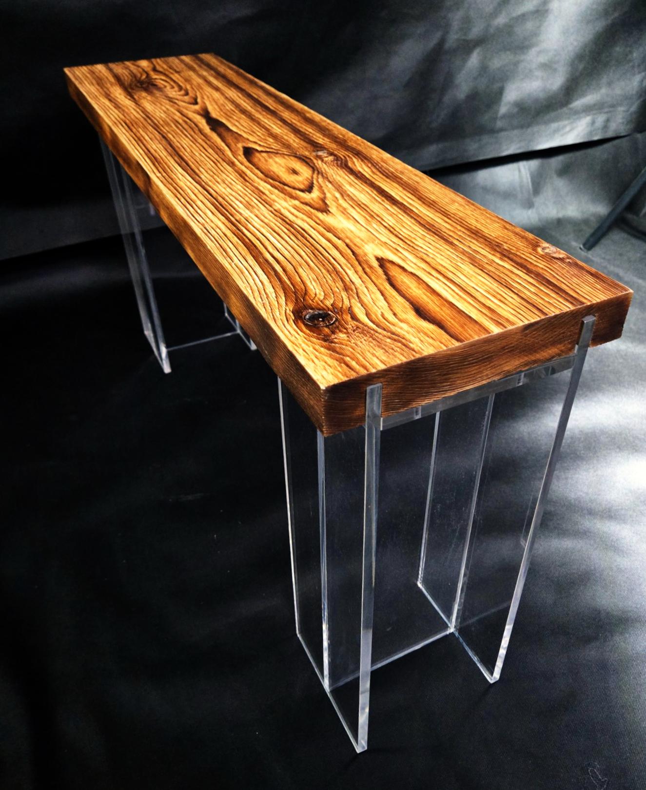 Yakisugi Burned Wooden Table with Acrylic Legs