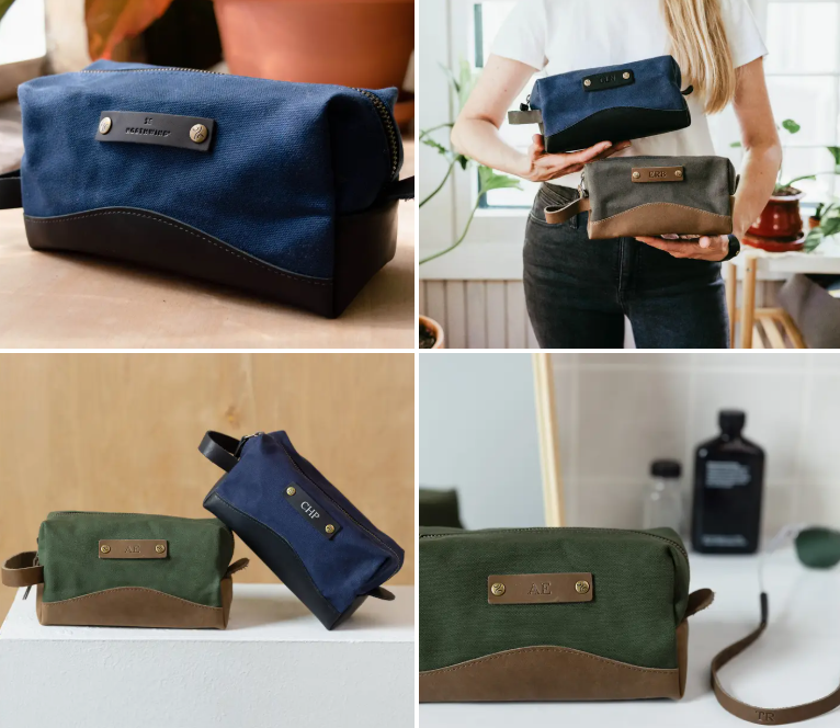 USA Made Leather and Canvas Toiletry Kit