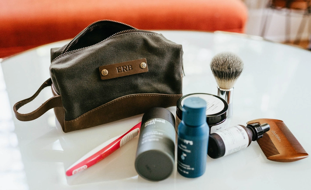 USA Made Leather and Canvas Toiletry Kit