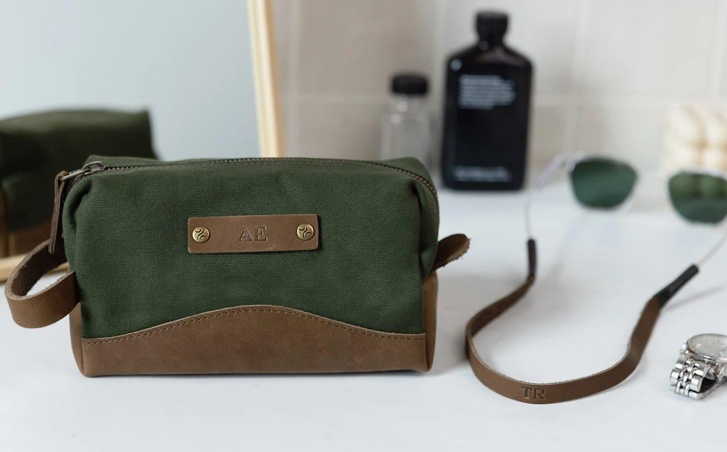 USA Made Leather and Canvas Toiletry Kit