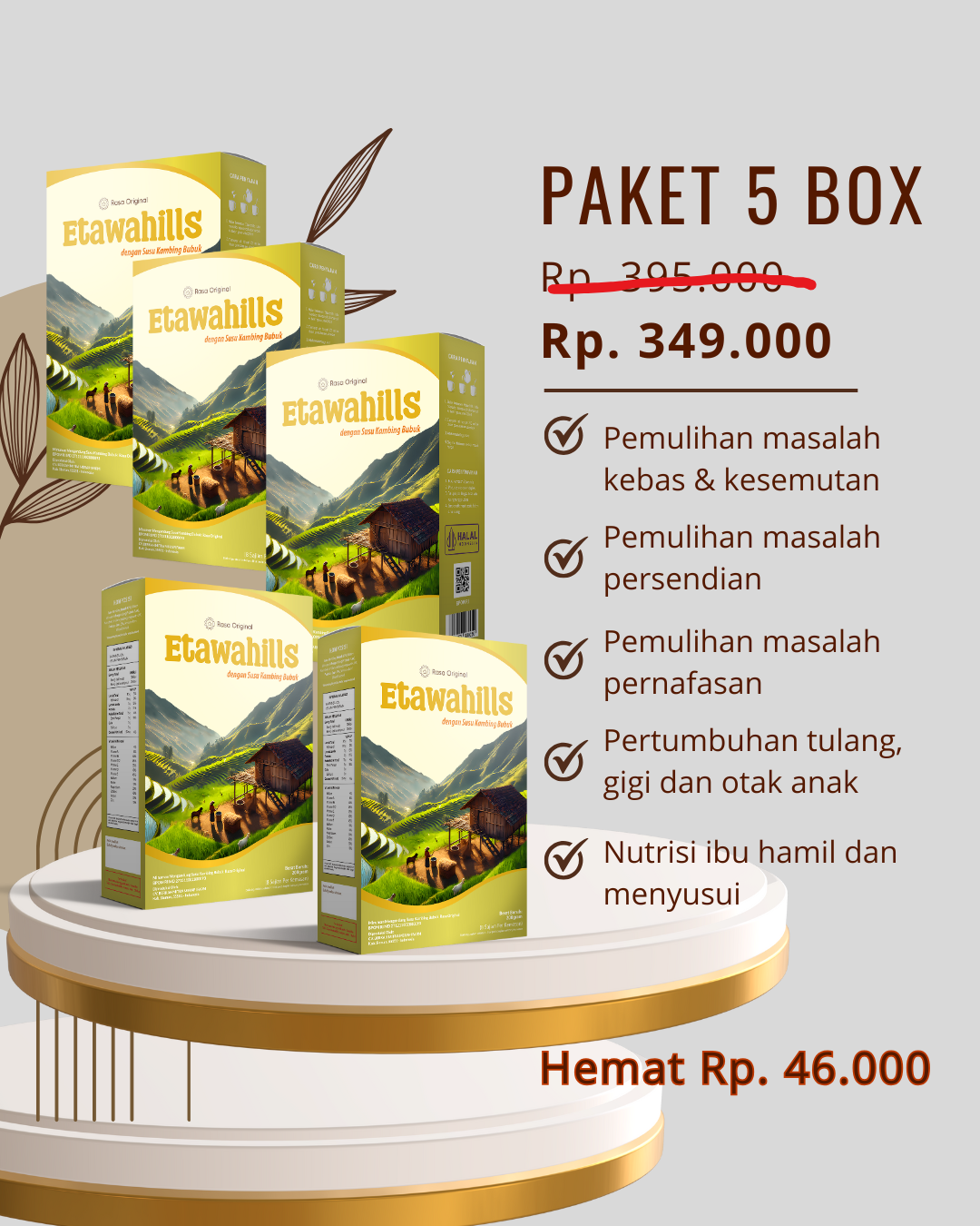 Etawahills susu kambing bubuk per 5 box