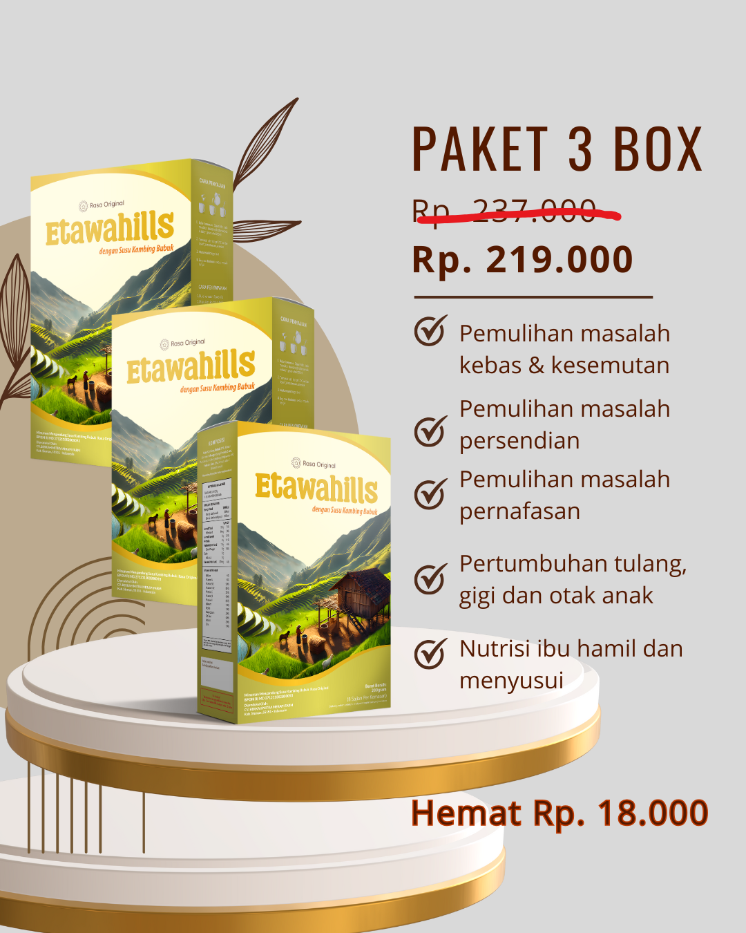 Etawahills susu kambing bubuk per 3 box