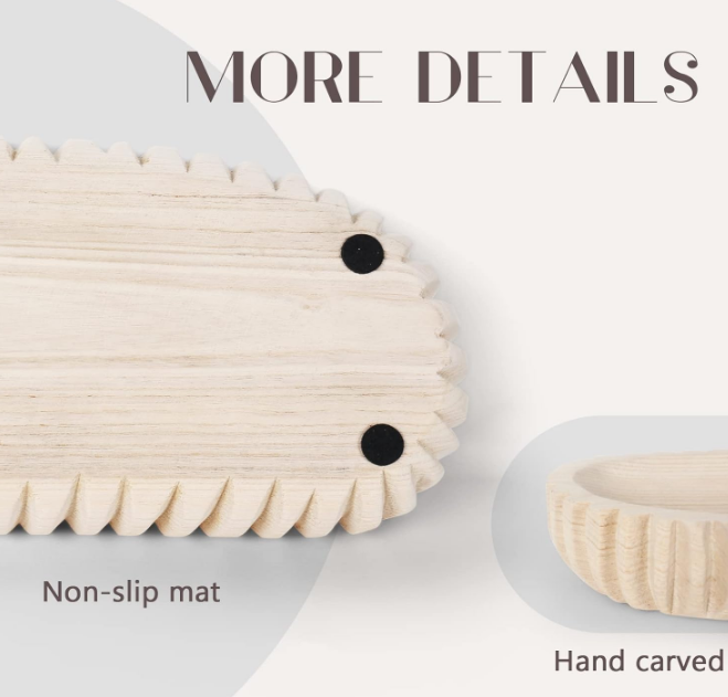 Wooden Decorative Dough Bowl for Home Decor, Unique Centerpiece Bowl, Wood Bowl with Hand Carved Vertical Stripes, Home Decor Accents for Farmhouse Boho Rustic Style (16.3"x 6" Light Wood Color)