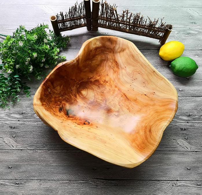 Creative Wood Bowl Root Carved Bowl Handmade Natural Real Wood Candy Serving Bowl (9"-10")