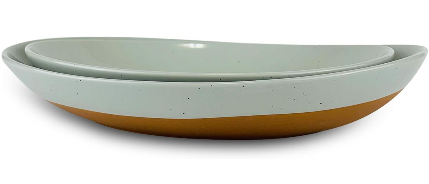  Large Serving Bowls- Set of 2 Oval Platters for Entertaining. Modern Kitchen Dishes for Dinner, Fruit, Salad, Turkey, etc. Oven, Dishwasher Safe, 55/35 oz, 13.5" / 11.8" - Earl Grey