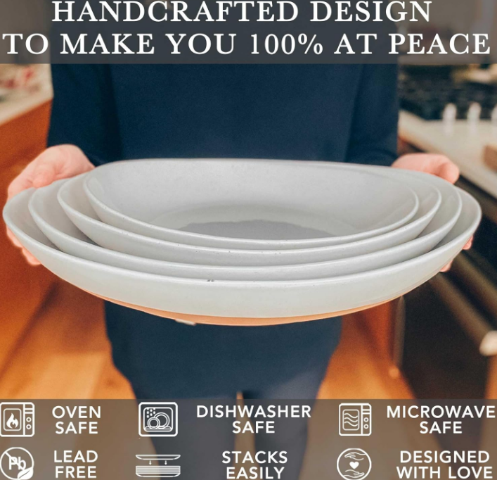  Large Serving Bowls- Set of 2 Oval Platters for Entertaining. Modern Kitchen Dishes for Dinner, Fruit, Salad, Turkey, etc. Oven, Dishwasher Safe, 55/35 oz, 13.5" / 11.8" - Earl Grey