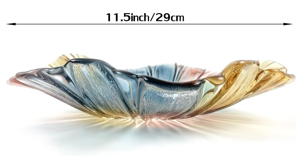 11.5-inch Crystal Glass Colorful Fruit Bowl Dessert Cake Candy Snack Plate,Art Sunflower-shaped,Large Size,Cool Design