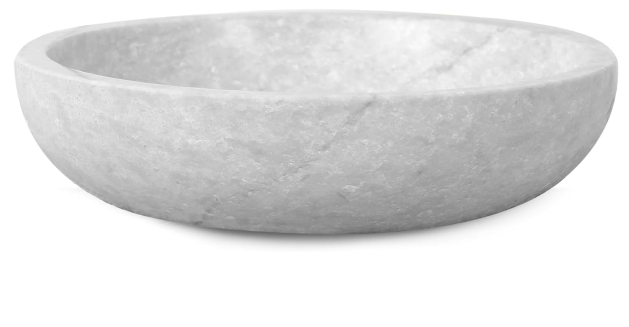 Decorative Bowl - 7.8” Diameter & 2” Height - Key Bowl for Entryway Table - Travertine Bowl for Fruit - Organic Modern Centerpiece Bowl - White/Gray
