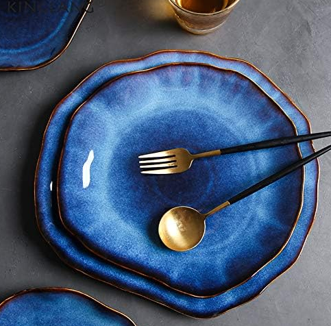 Ceramic Household Pottery Irregular Salad Platter Klin Glaze Dinner Plat Plate-Set of 4