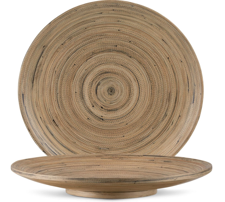 Bamboo Fruit Bowl 12" Large Round Wooden Plate for Coffee Table Decor & Charcuterie Board, Handcrafted Home Decor Tray or Platter - Single Bowl (Black)