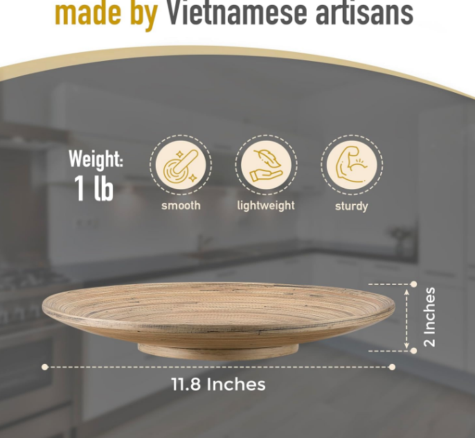 Bamboo Fruit Bowl 12" Large Round Wooden Plate for Coffee Table Decor & Charcuterie Board, Handcrafted Home Decor Tray or Platter - Single Bowl (Black)