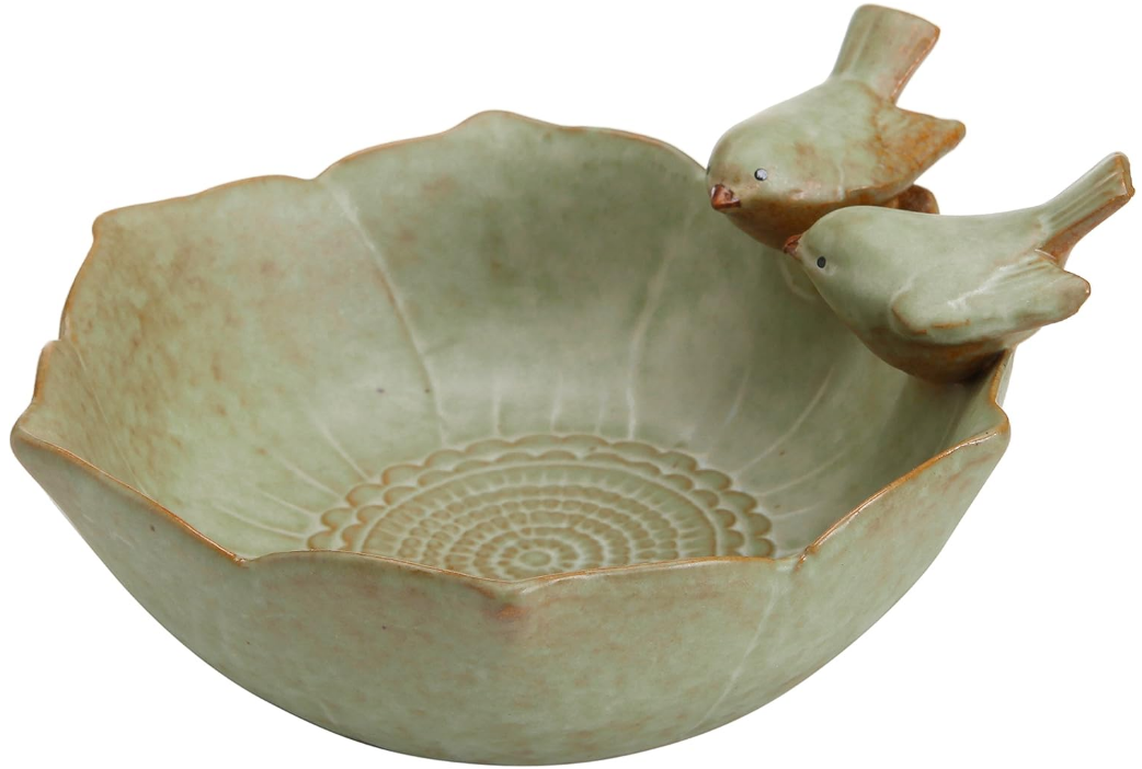 Decorative 2 Birds Garden Design Ceramic Green Serving Bowl/Jewelry Tray/Candy & Nut Dish