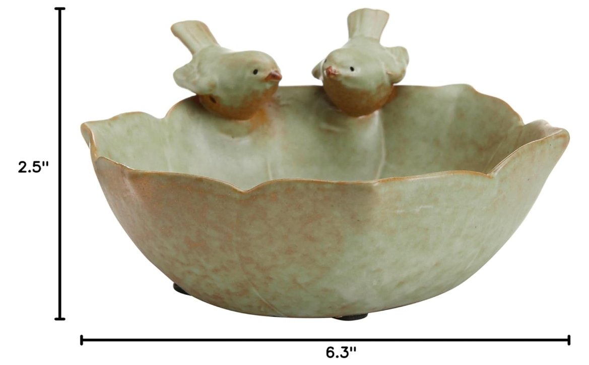 Decorative 2 Birds Garden Design Ceramic Green Serving Bowl/Jewelry Tray/Candy & Nut Dish