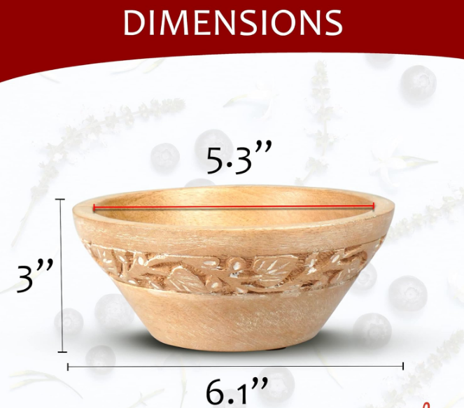 Jasmine Small Wood Bowls (Whitewash, 6.1 x 3 x 5.3) – Mango Wood Decorative Bowl for Veggies, Fruits, & More – Handmade Wooden Serving Bowl w/ 3 Felt Pads - Modern Rustic Home Decorations