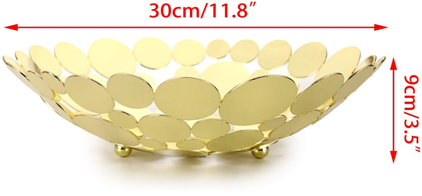Metal Fruit Bowl Basket Creative Table Centerpiece Fruit Stand Decorative Countertop Fruit Holder for Kitchen Counter, Iron Large Fruit Plate Round Storage Tray for Bread Snacks Candy (Golden)