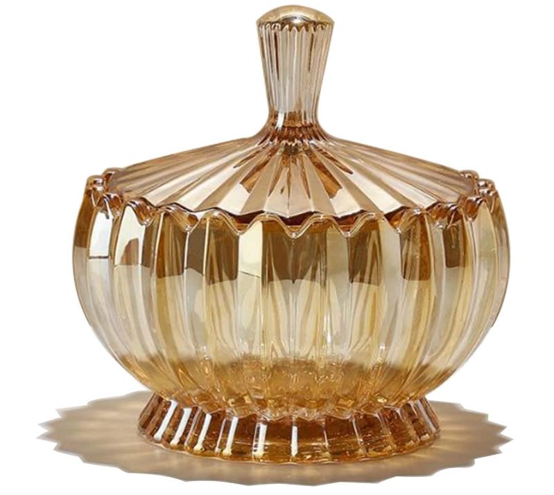 glass candy plate with cover, crystal candy bowl, fruit plate, decorative bowl (Amber)