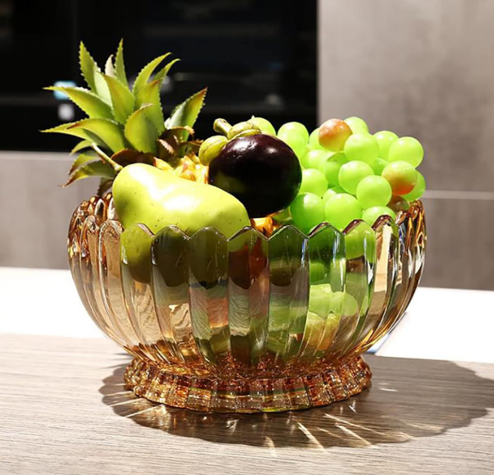 glass candy plate with cover, crystal candy bowl, fruit plate, decorative bowl (Amber)